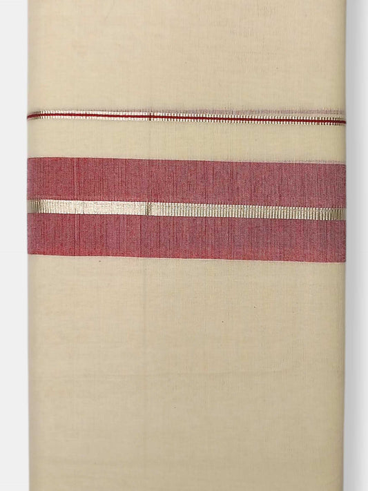 Balaramapuram Handloom Double Mundu Pure Cotton with Red Border