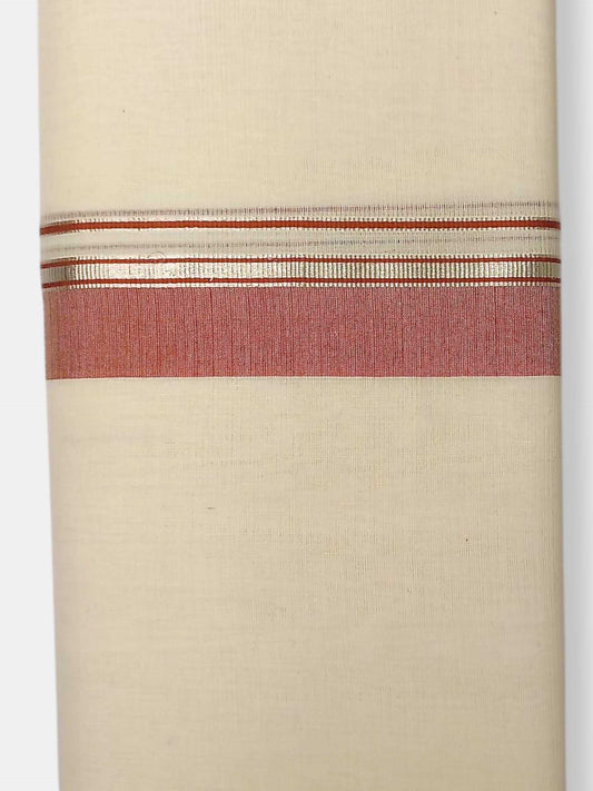 Balaramapuram Handloom Double Mundu Pure Cotton with Orange Border