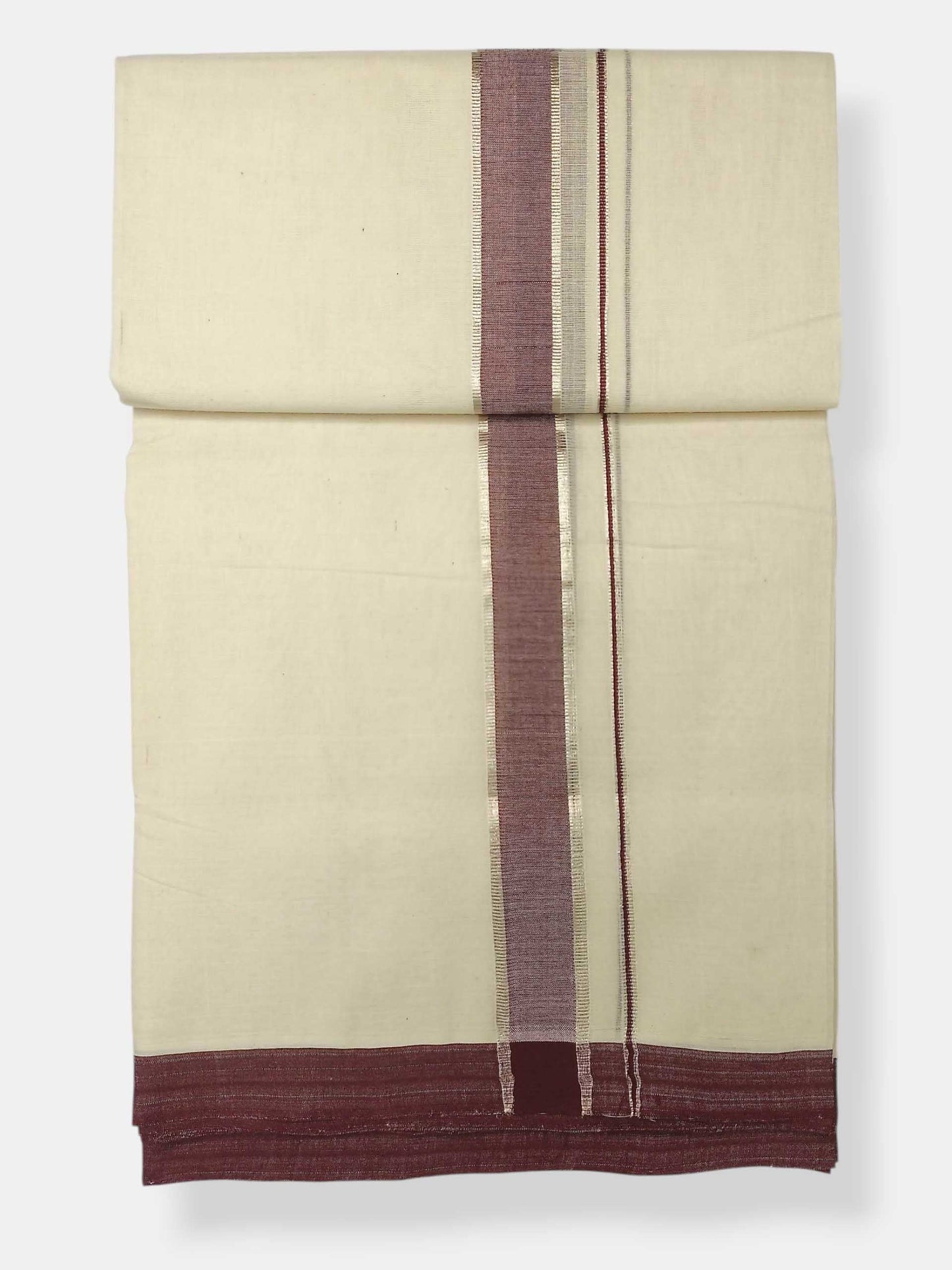 Balaramapuram Handloom Double Mundu Pure Cotton with Coffee Brown Border