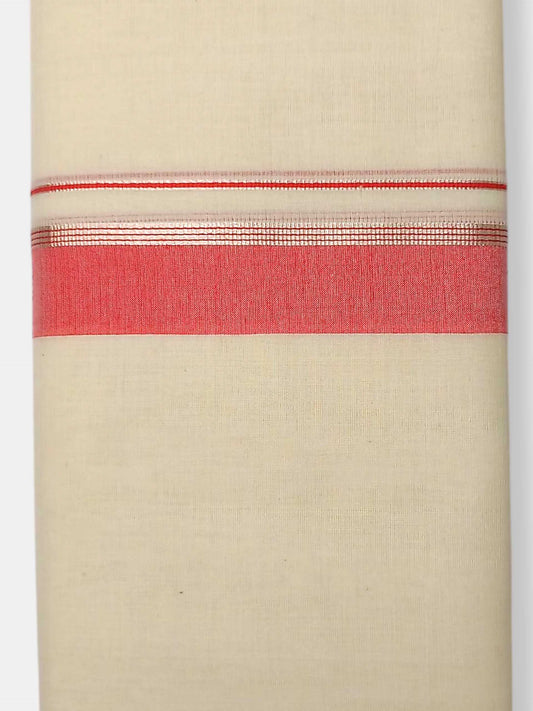 Balaramapuram Handloom Double Mundu Pure Cotton with Red Border