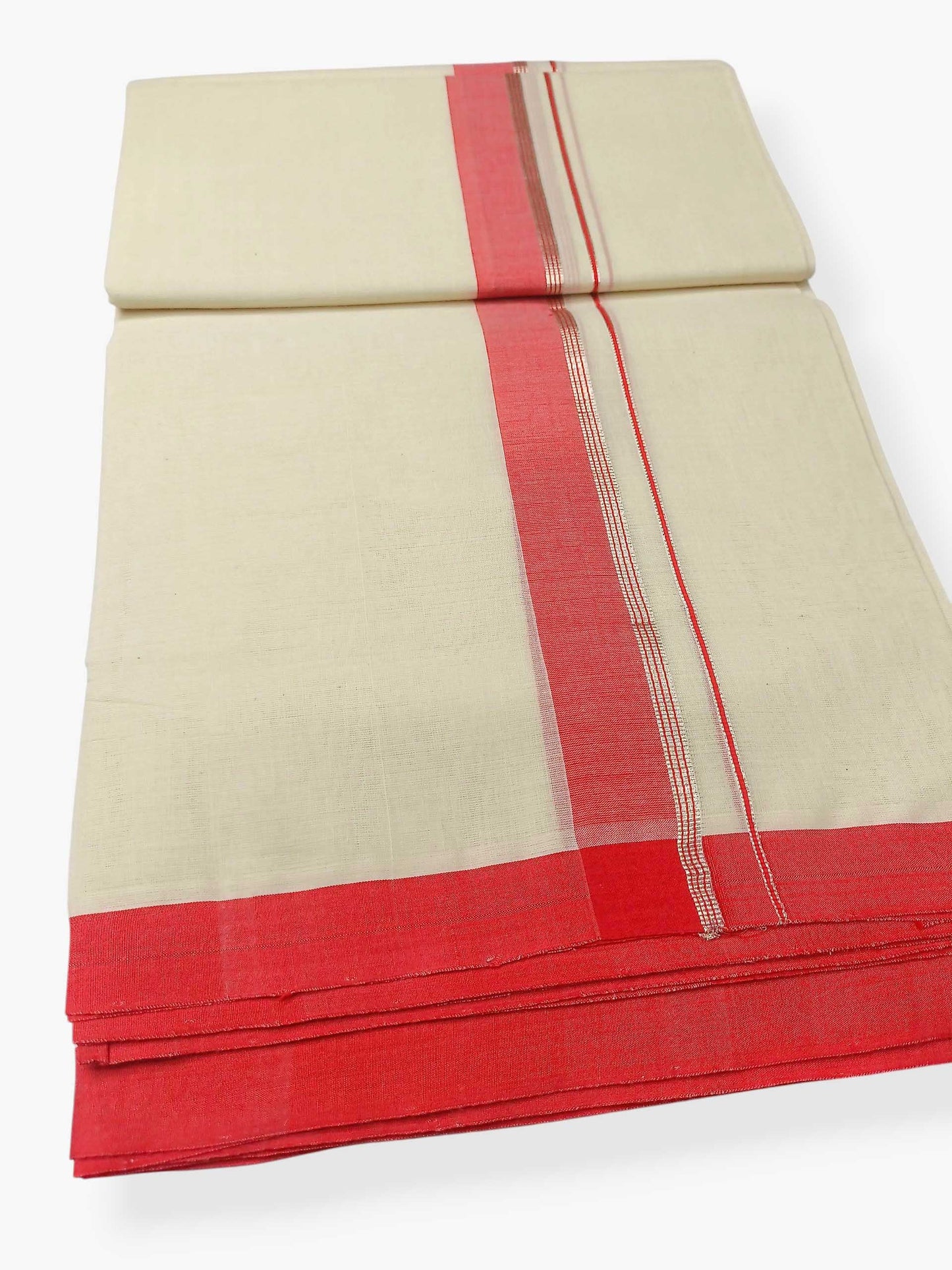 Balaramapuram Handloom Double Mundu Pure Cotton with Red Border