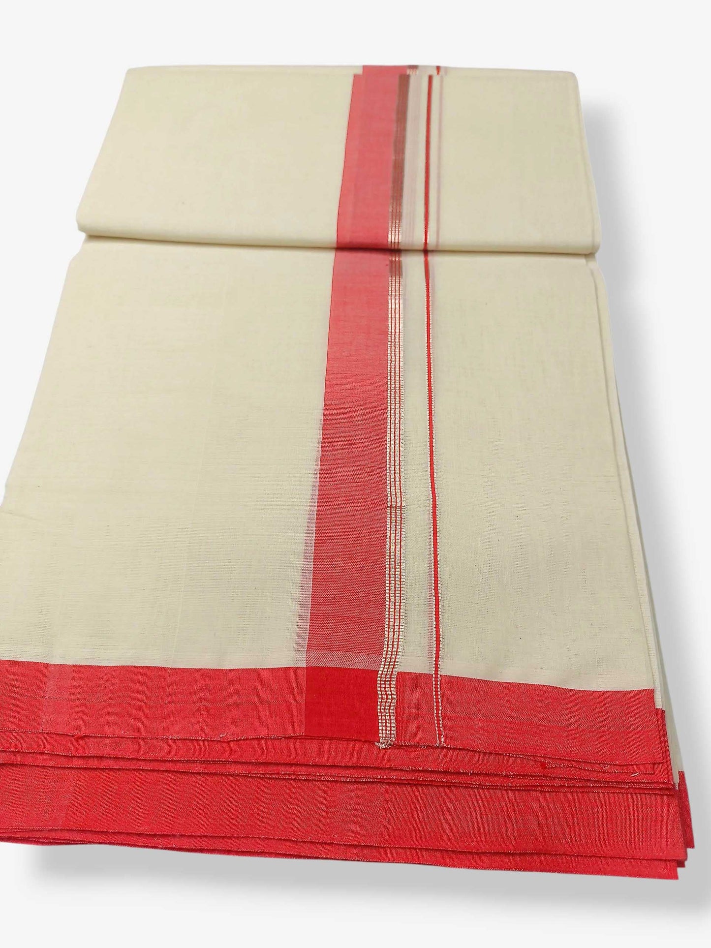 Balaramapuram Handloom Double Mundu Pure Cotton with Red Border
