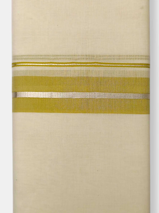 Balaramapuram Handloom Double Mundu Pure Cotton with Yellow Green Border