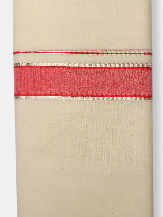 Balaramapuram Handloom Double Mundu Pure Cotton with Red Border
