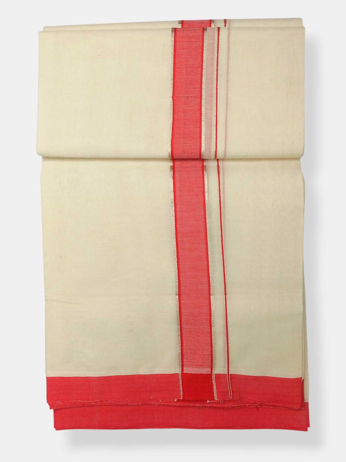Balaramapuram Handloom Double Mundu Pure Cotton with Red Border