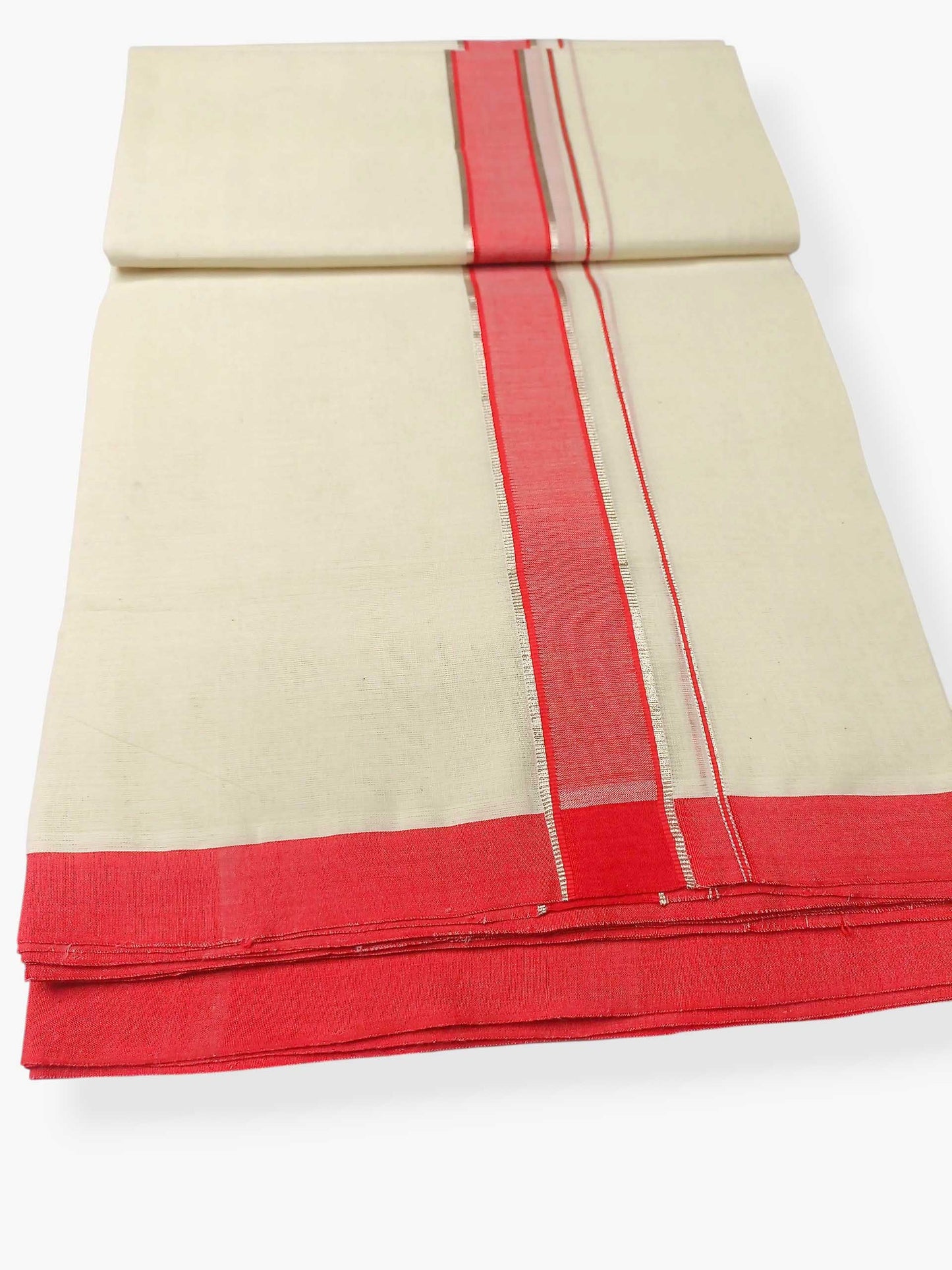 Balaramapuram Handloom Double Mundu Pure Cotton with Red Border
