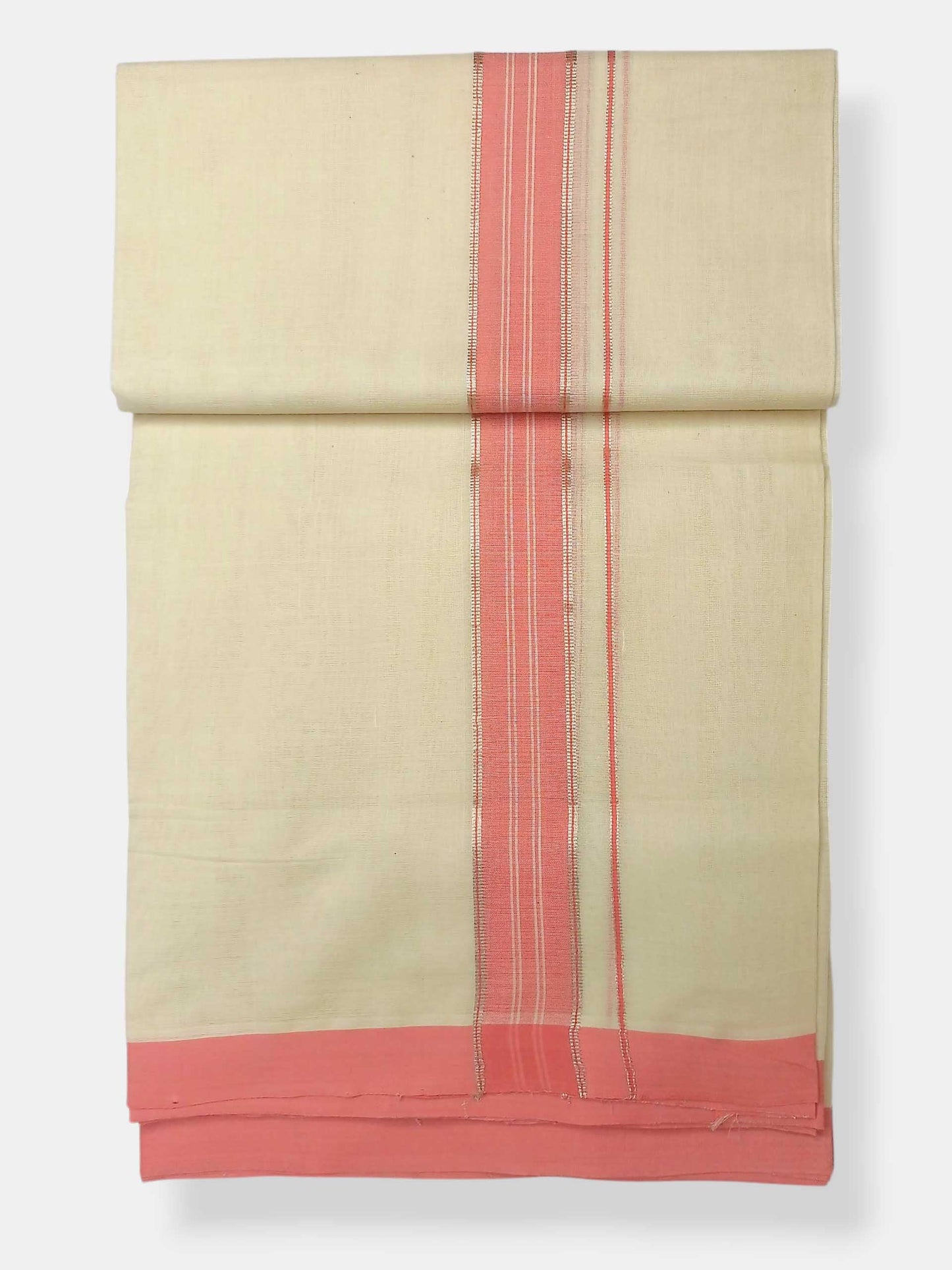 Balaramapuram Handloom Double Mundu Pure Cotton with Rose Border