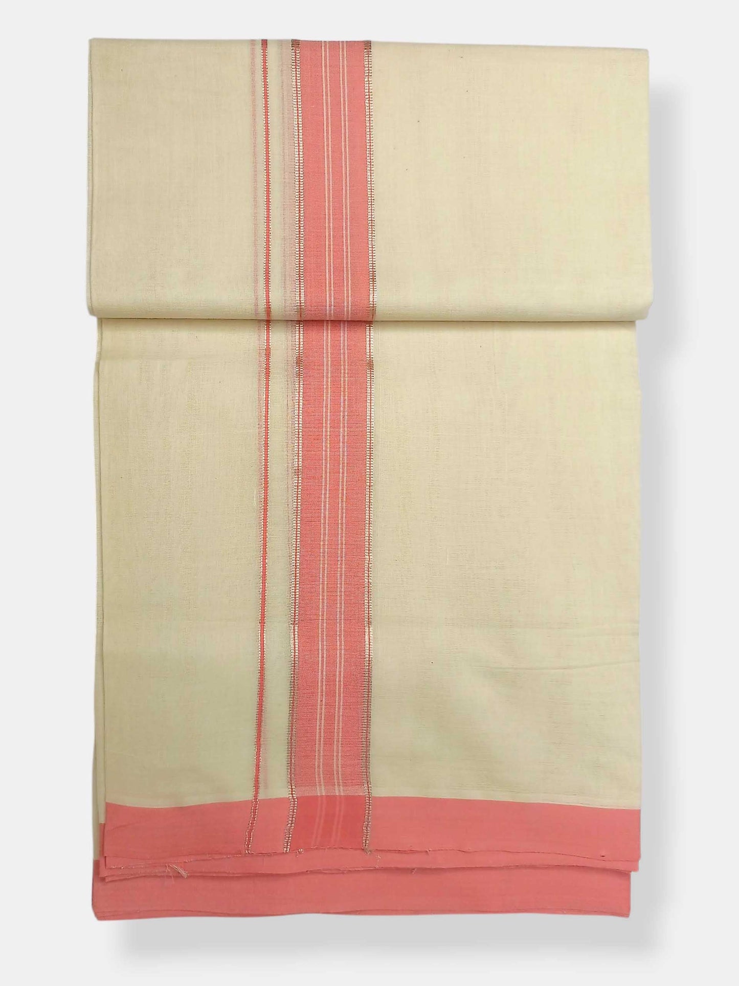Balaramapuram Handloom Double Mundu Pure Cotton with Rose Border