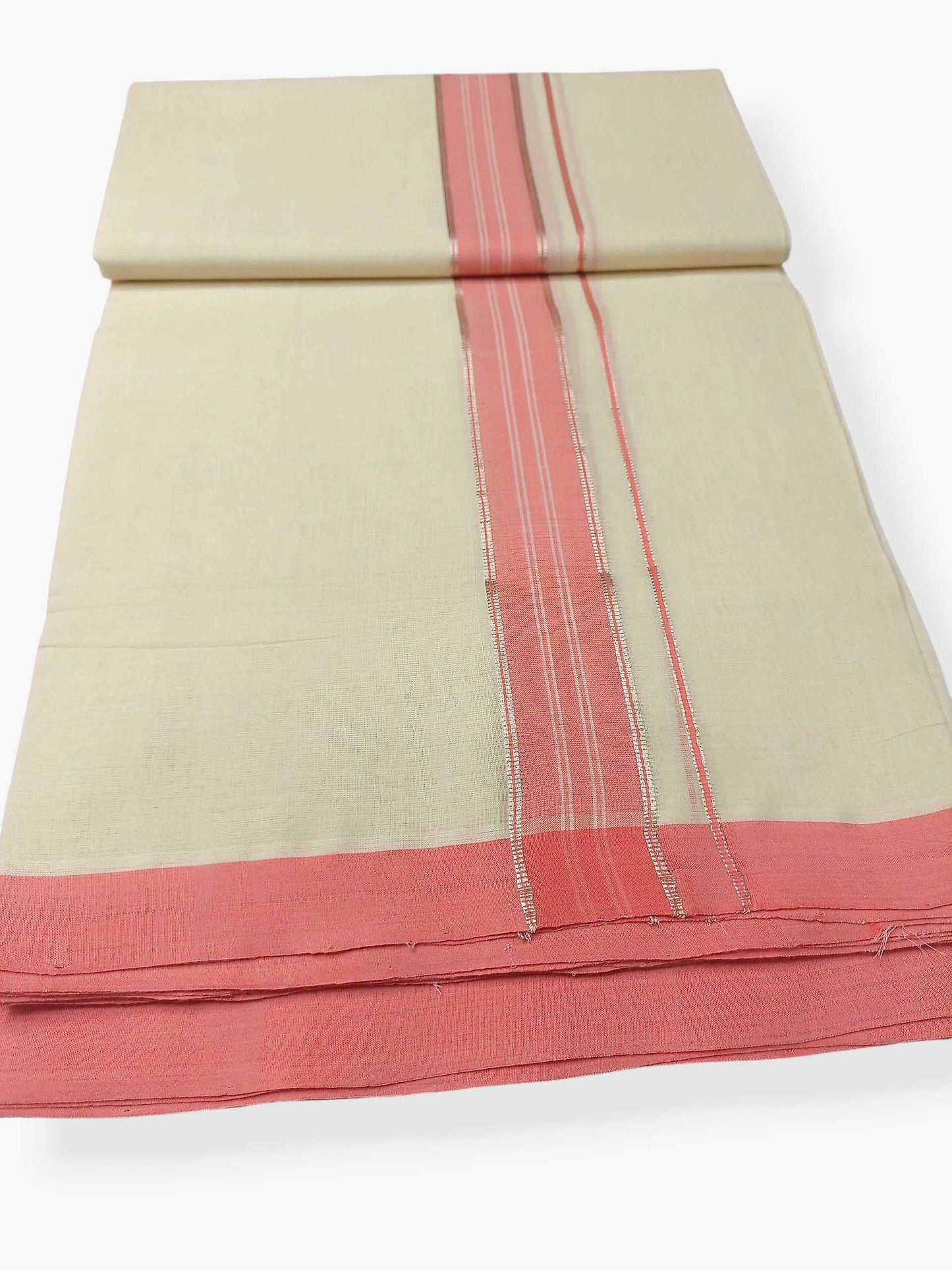 Balaramapuram Handloom Double Mundu Pure Cotton with Rose Border