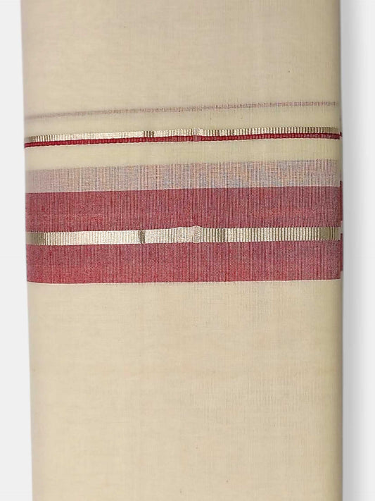 Balaramapuram Handloom Double Mundu Pure Cotton with Dark Maroon Border