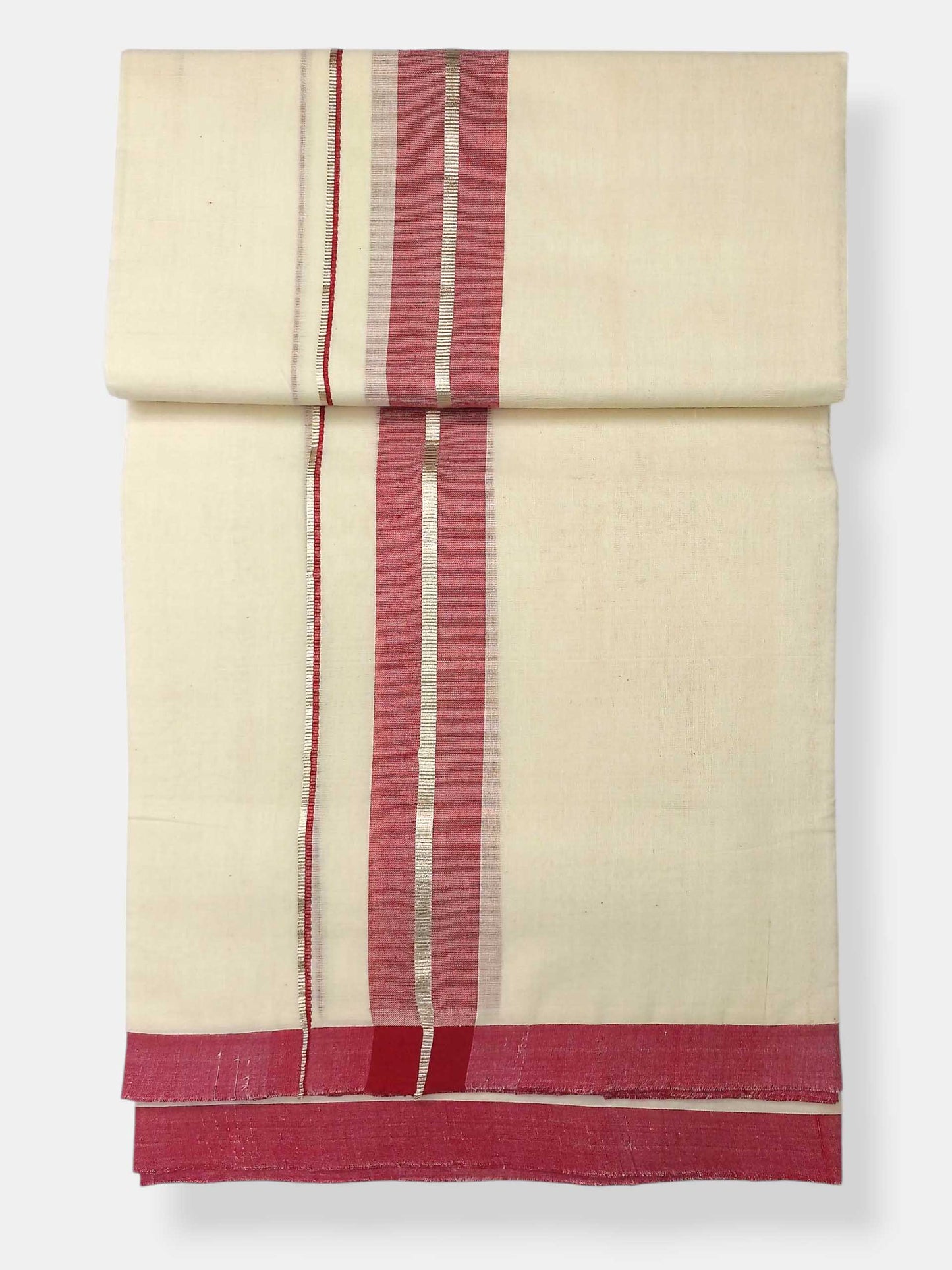 Balaramapuram Handloom Double Mundu Pure Cotton with Dark Maroon Border
