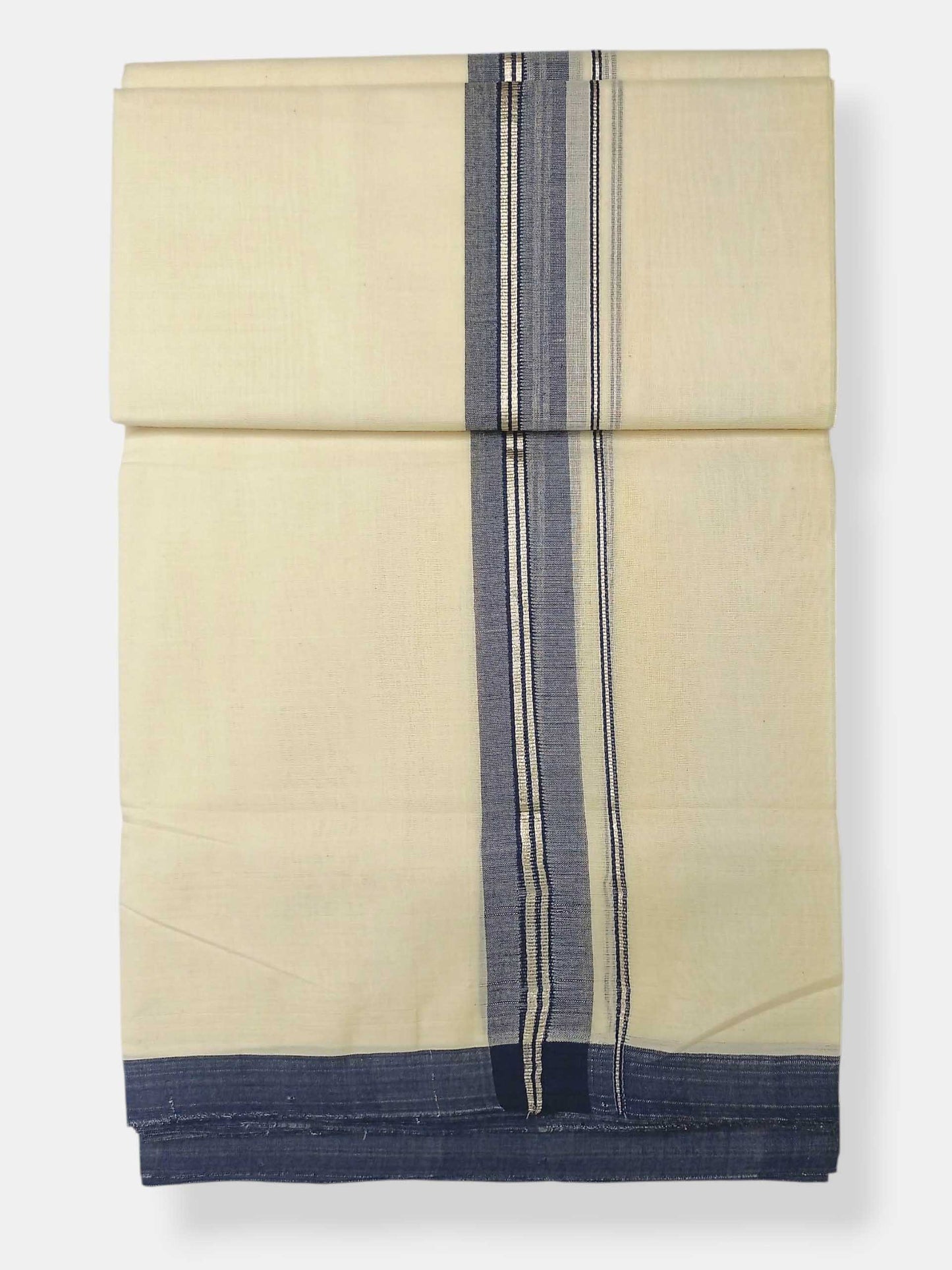 Balaramapuram Handloom Double Mundu Pure Cotton with Blue Border