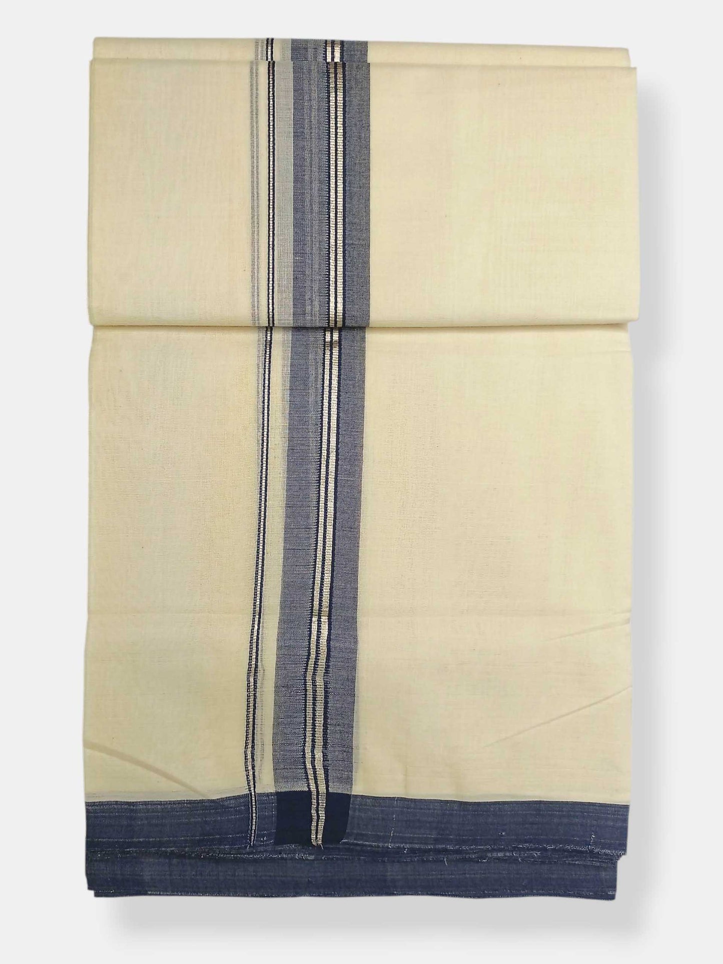 Balaramapuram Handloom Double Mundu Pure Cotton with Blue Border
