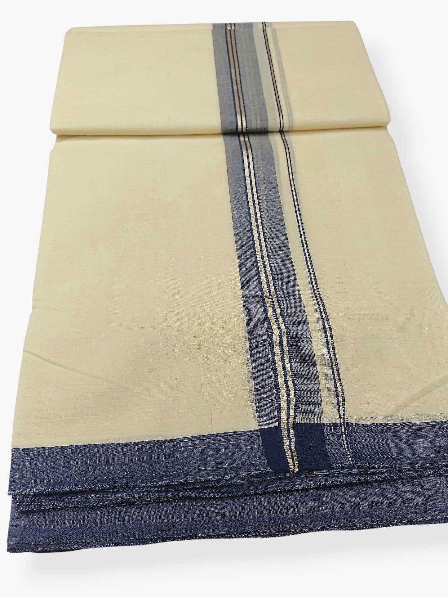 Balaramapuram Handloom Double Mundu Pure Cotton with Blue Border