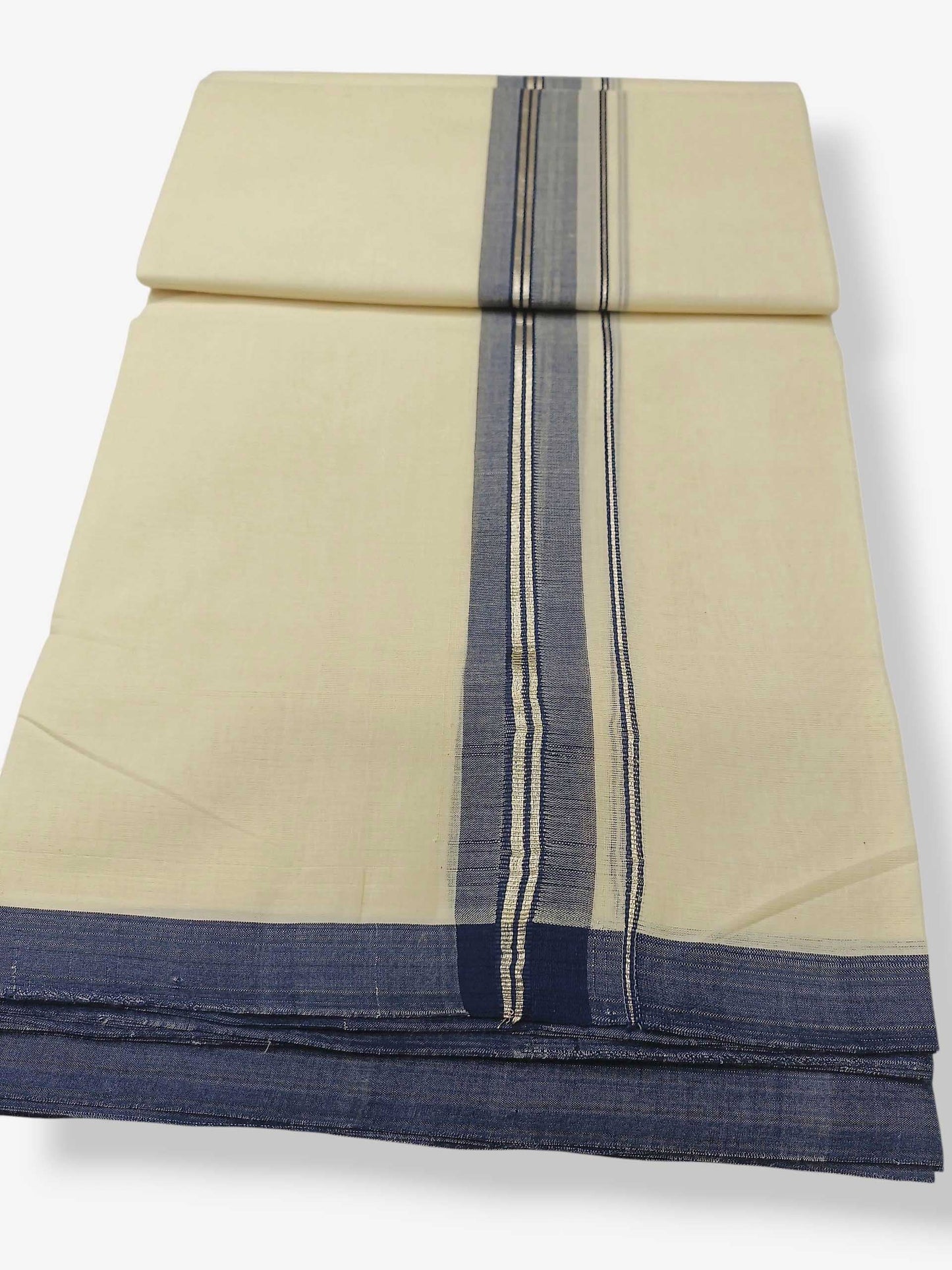 Balaramapuram Handloom Double Mundu Pure Cotton with Blue Border
