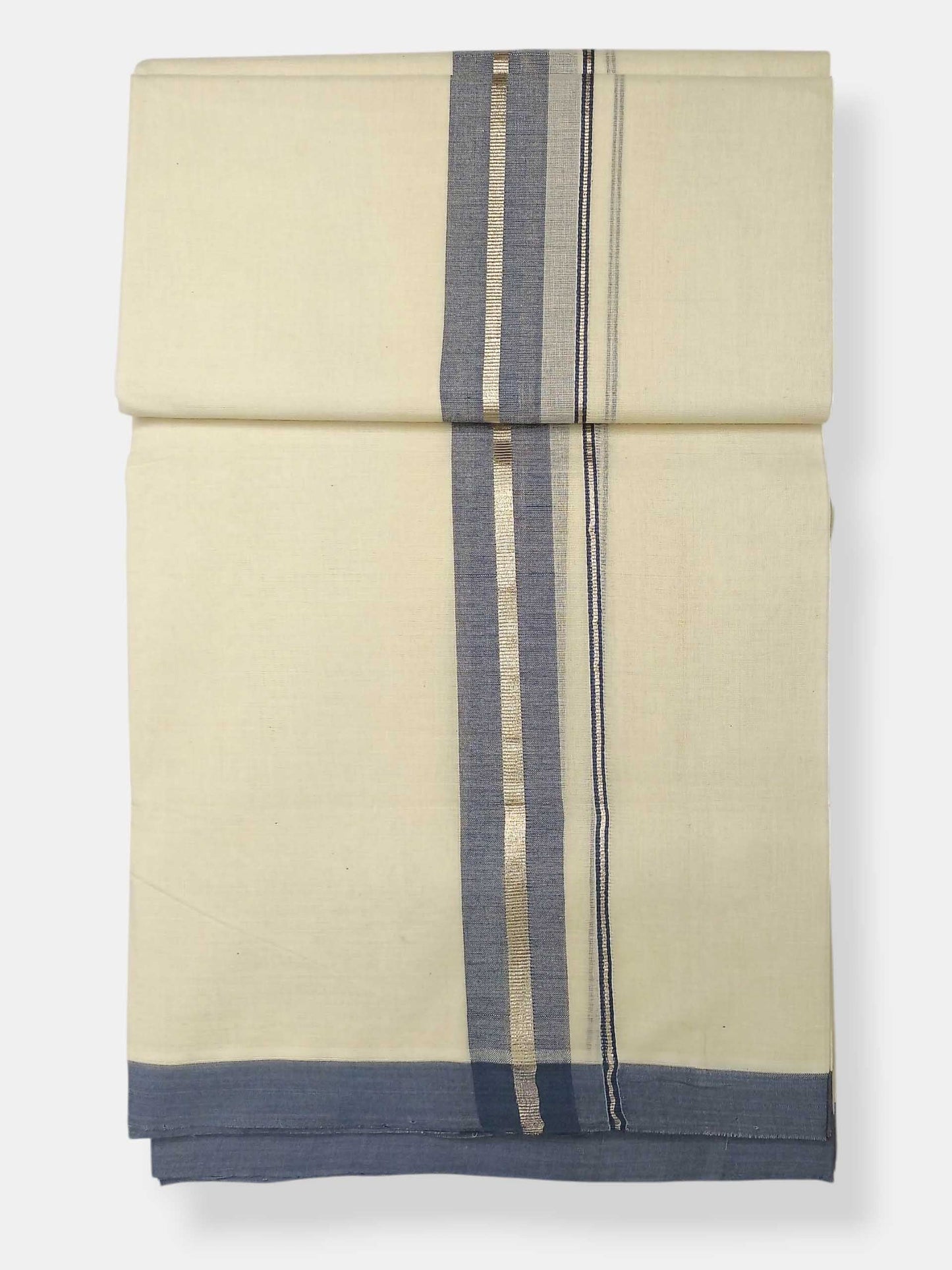 Balaramapuram Handloom Double Mundu Pure Cotton with Blue Border