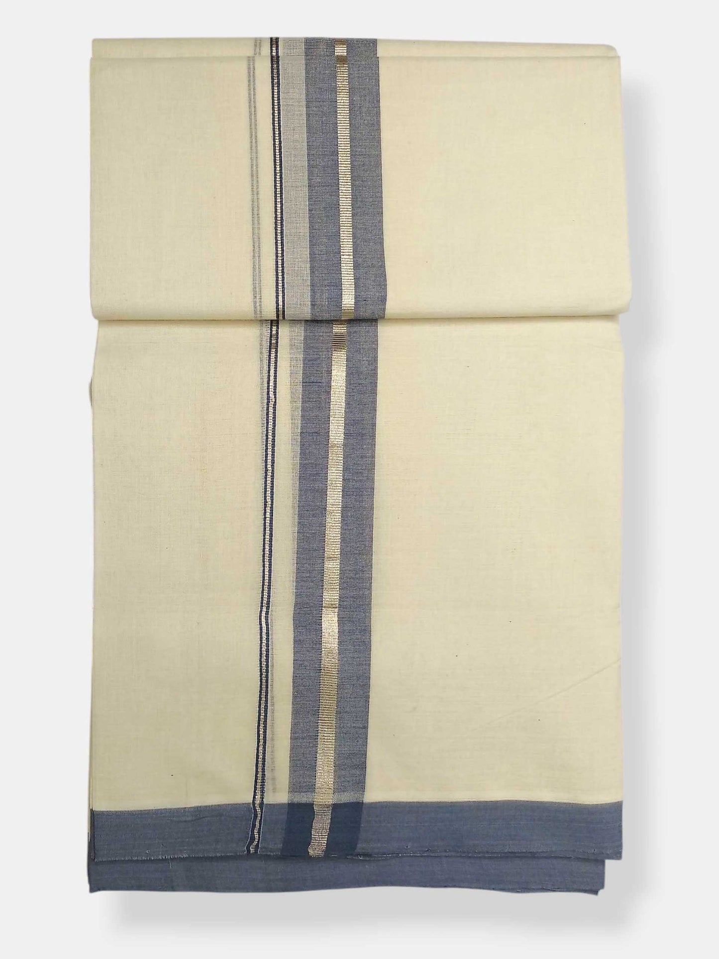Balaramapuram Handloom Double Mundu Pure Cotton with Blue Border