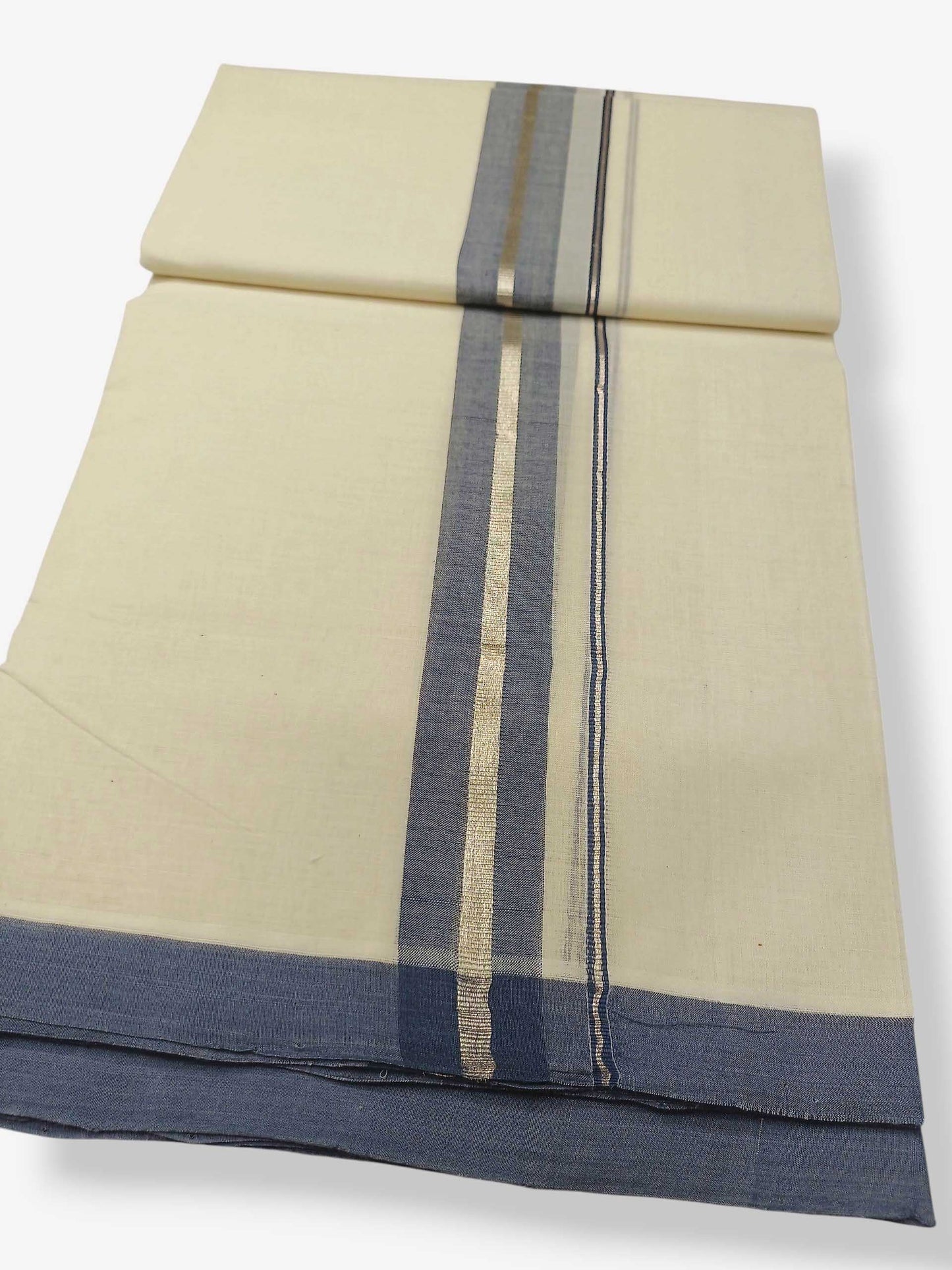 Balaramapuram Handloom Double Mundu Pure Cotton with Blue Border