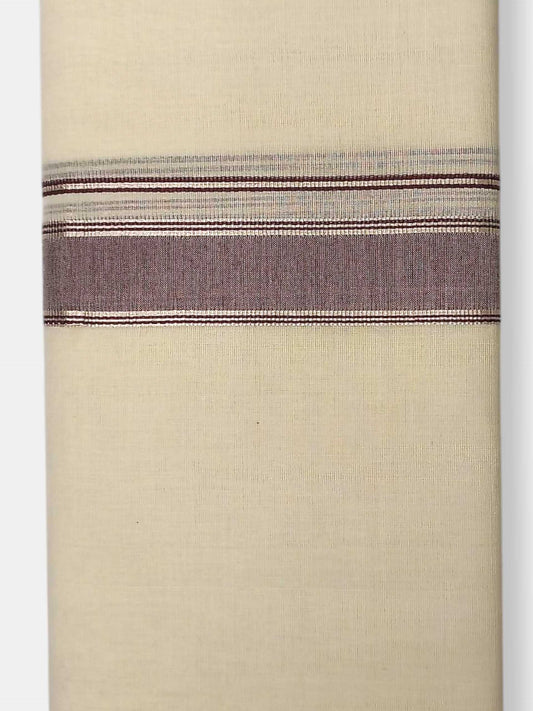 Balaramapuram Handloom Double Mundu Pure Cotton with Coffee Brown Border