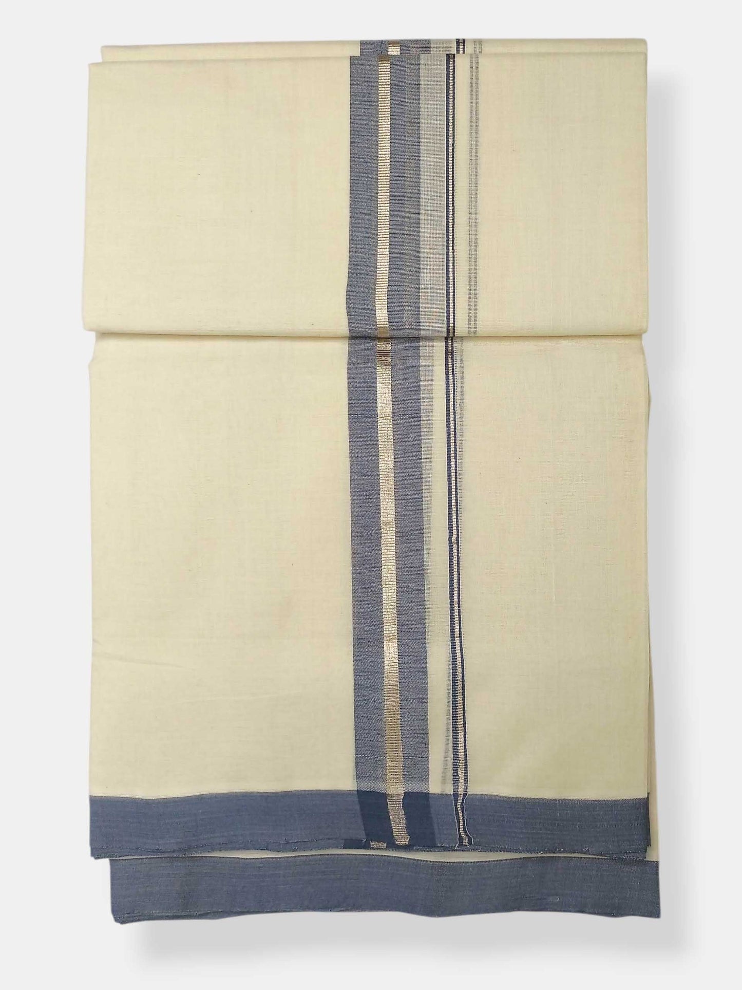 Balaramapuram Handloom Double Mundu Pure Cotton with Blue Border