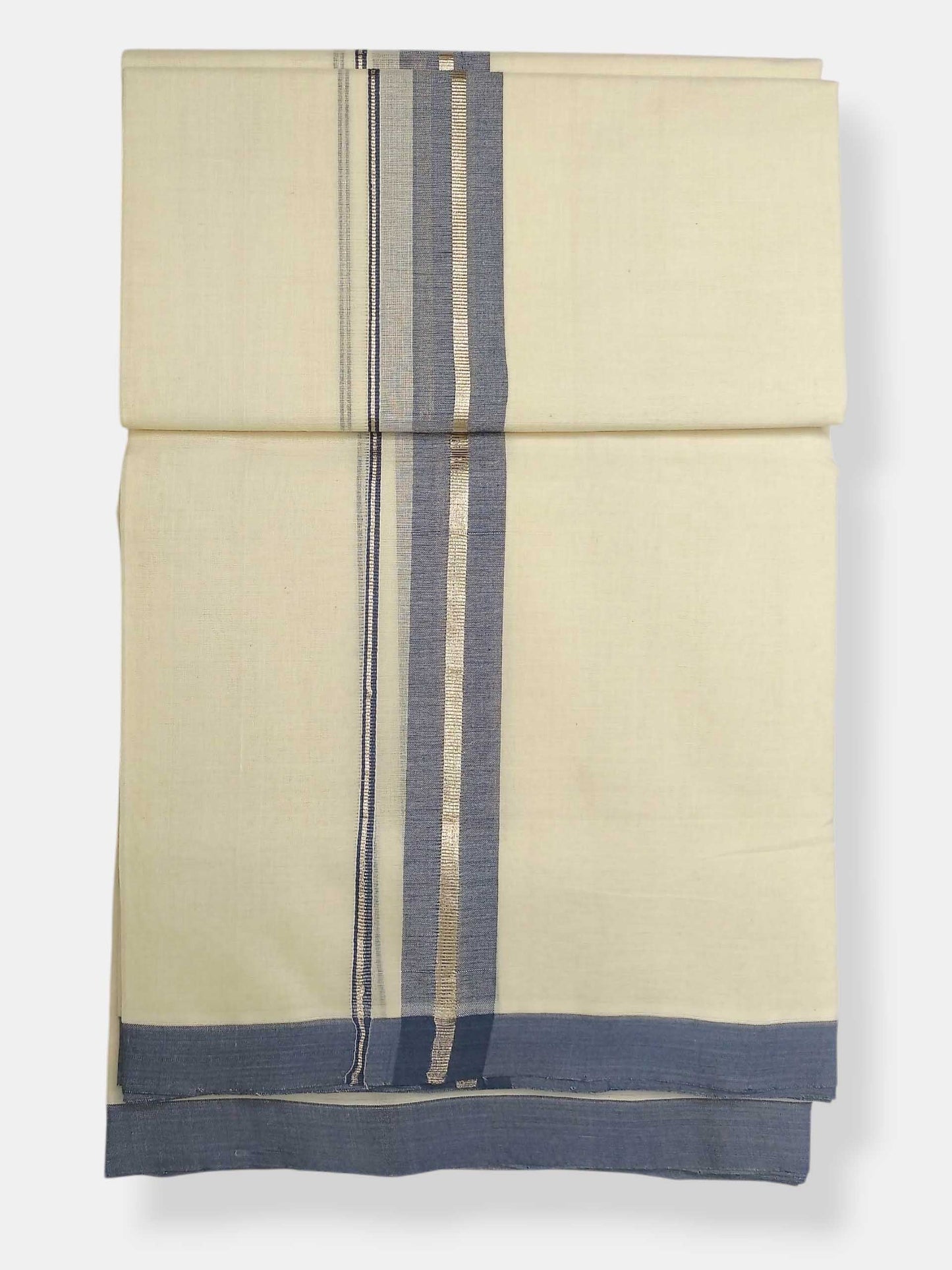 Balaramapuram Handloom Double Mundu Pure Cotton with Blue Border