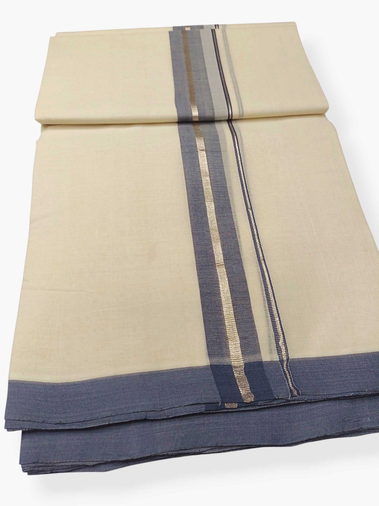 Balaramapuram Handloom Double Mundu Pure Cotton with Blue Border