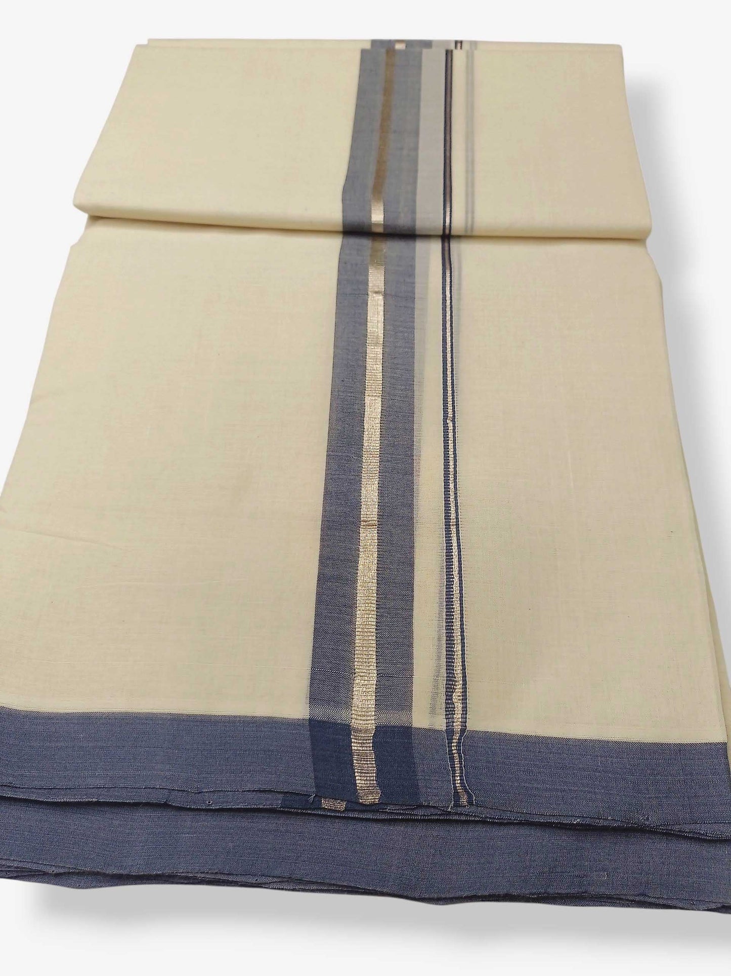 Balaramapuram Handloom Double Mundu Pure Cotton with Blue Border