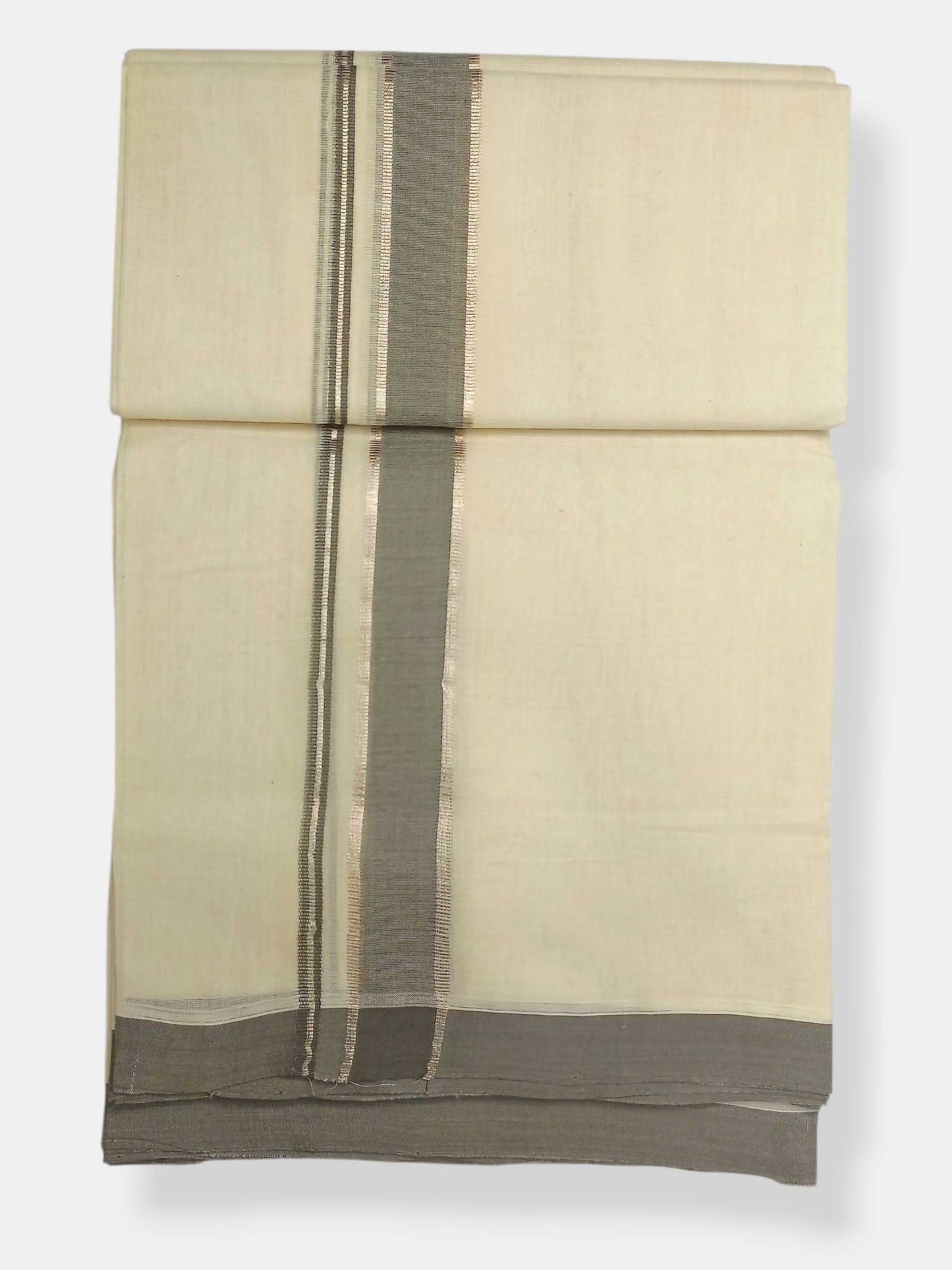 Balaramapuram Handloom Double Mundu Pure Cotton with Gray Border