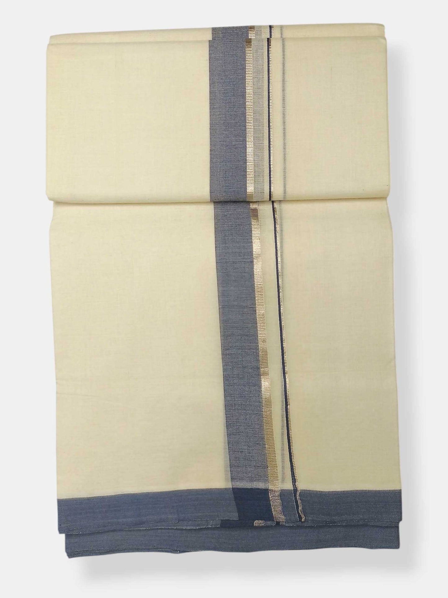 Balaramapuram Handloom Double Mundu Pure Cotton with Blue Border