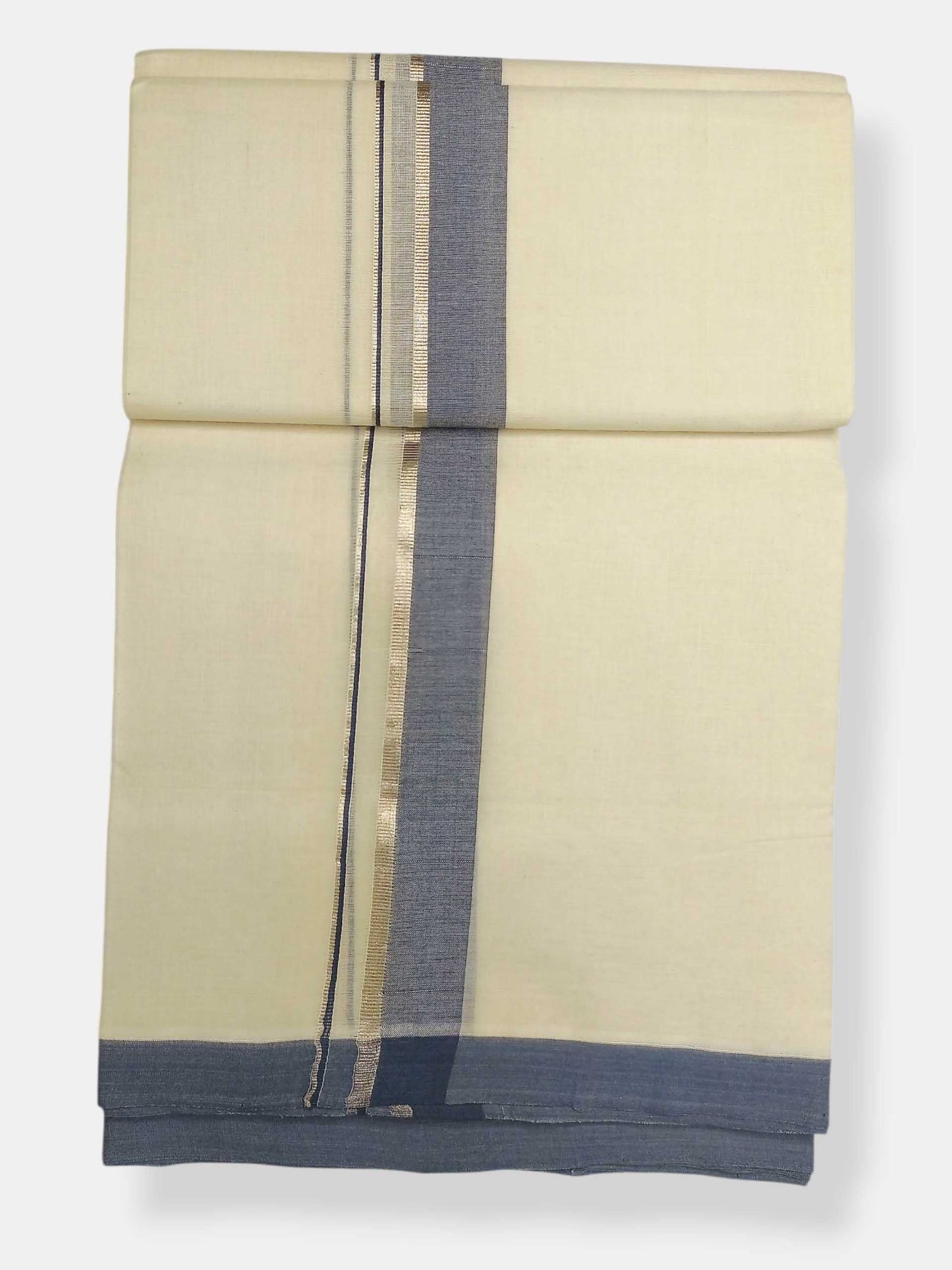 Balaramapuram Handloom Double Mundu Pure Cotton with Blue Border