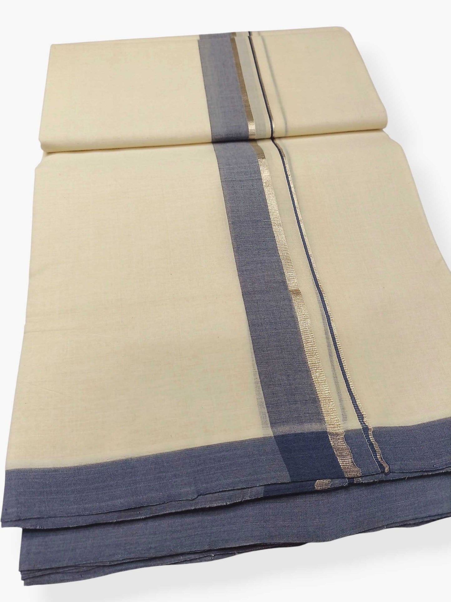 Balaramapuram Handloom Double Mundu Pure Cotton with Blue Border