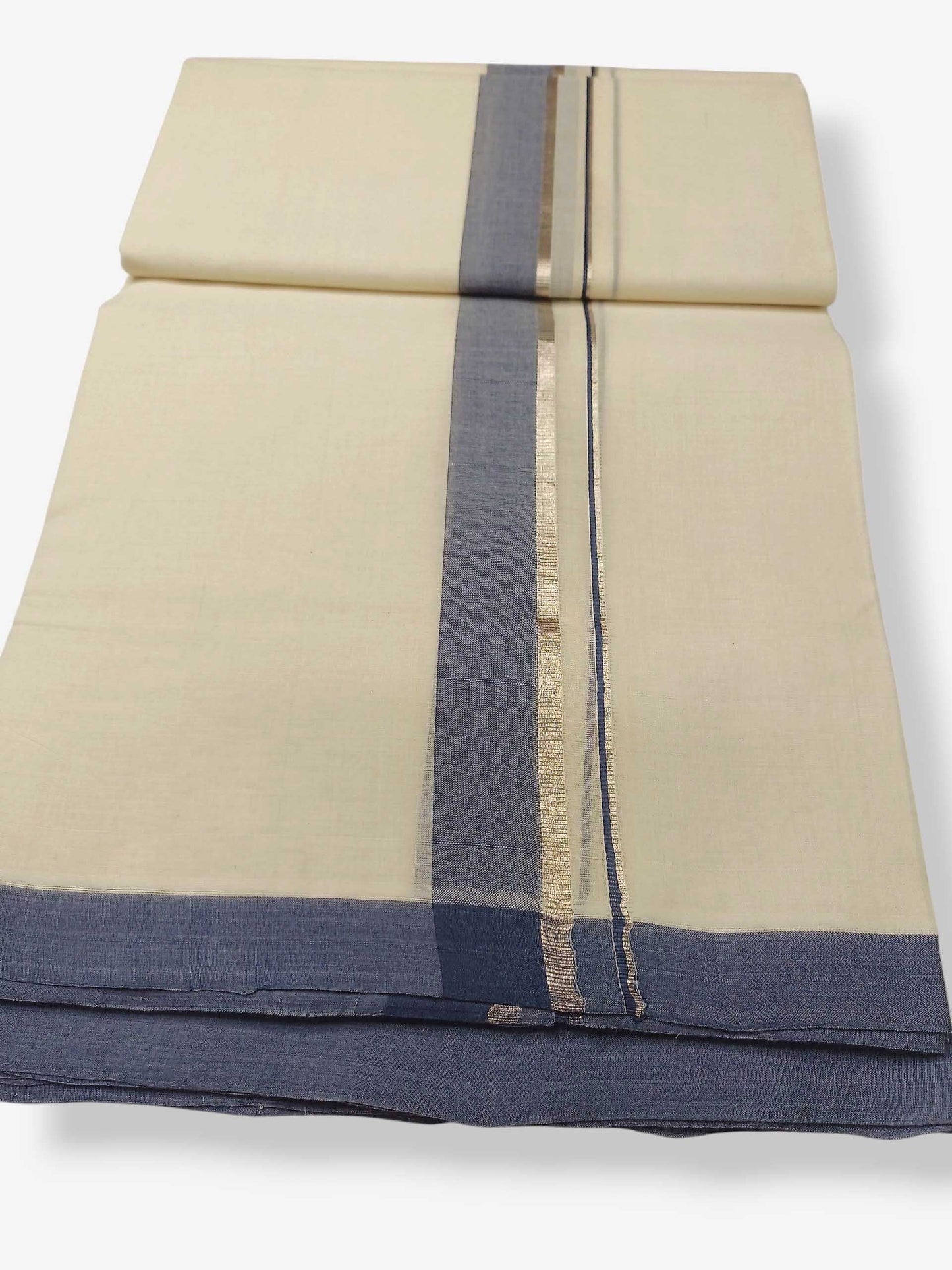 Balaramapuram Handloom Double Mundu Pure Cotton with Blue Border
