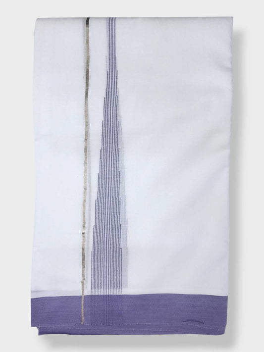 Pure White Chuttikara Double Dhoti with Lavender Border