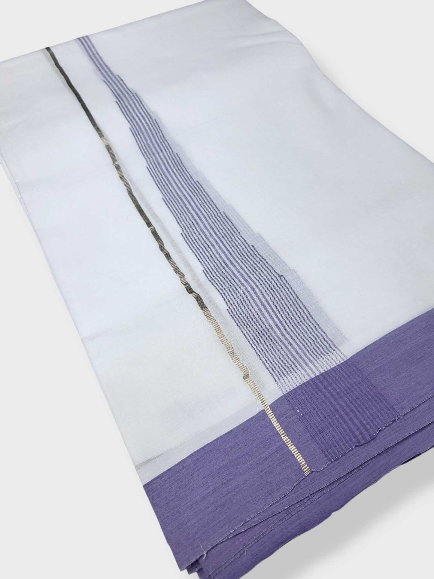 Pure White Chuttikara Double Dhoti with Lavender Border