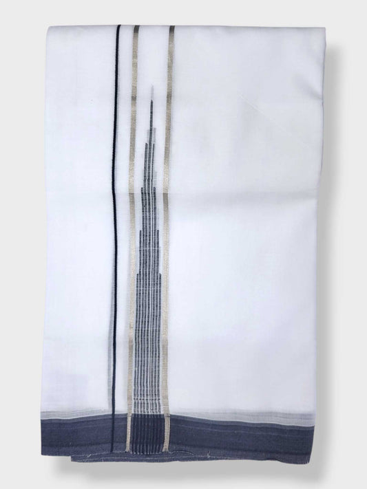 Pure White Chuttikara Double Dhoti with Black Border