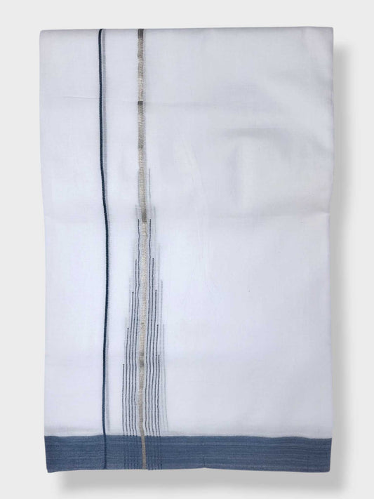 Pure White Chuttikara Double Dhoti with Ash Border