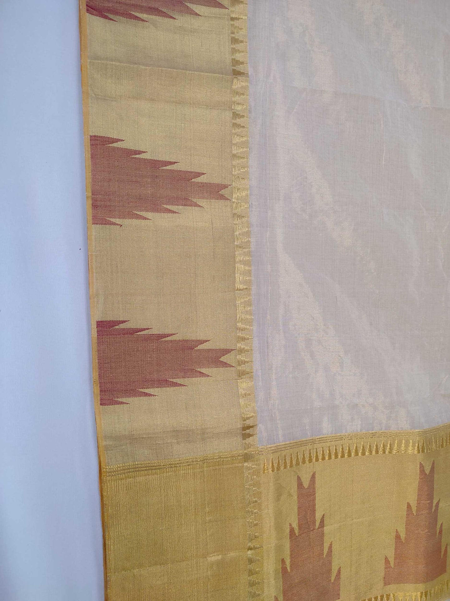 Kerala Kasavu Saree Premium Balaramapuram Handloom with Red Fire Design