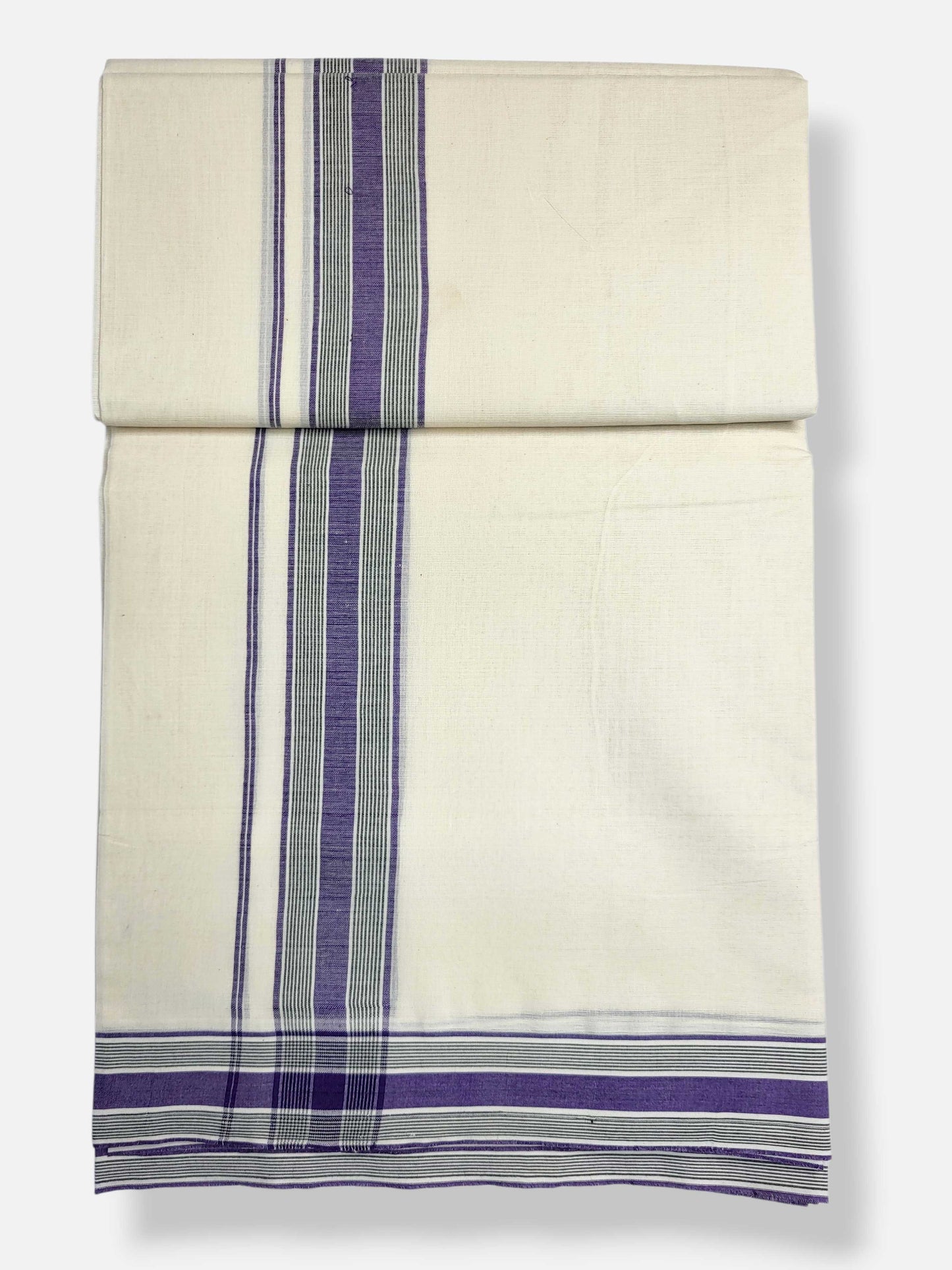 Kerala Mundu/Dhoti (Double) Pure Cotton with Violet Border