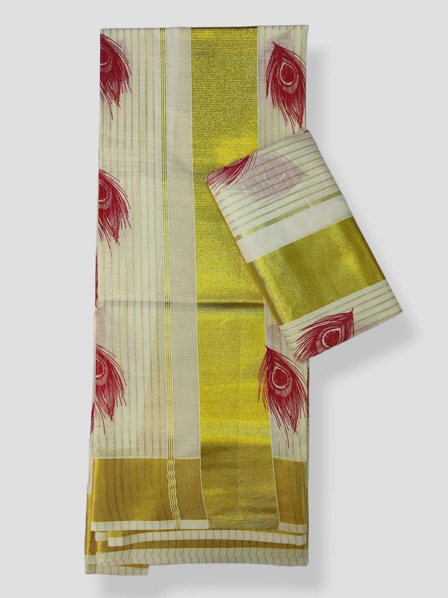 Kerala Single Kasavu Set Mundu with Printed Design