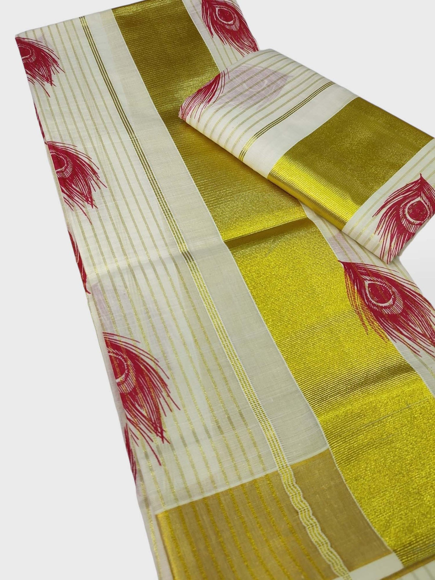 Kerala Single Kasavu Set Mundu with Printed Design