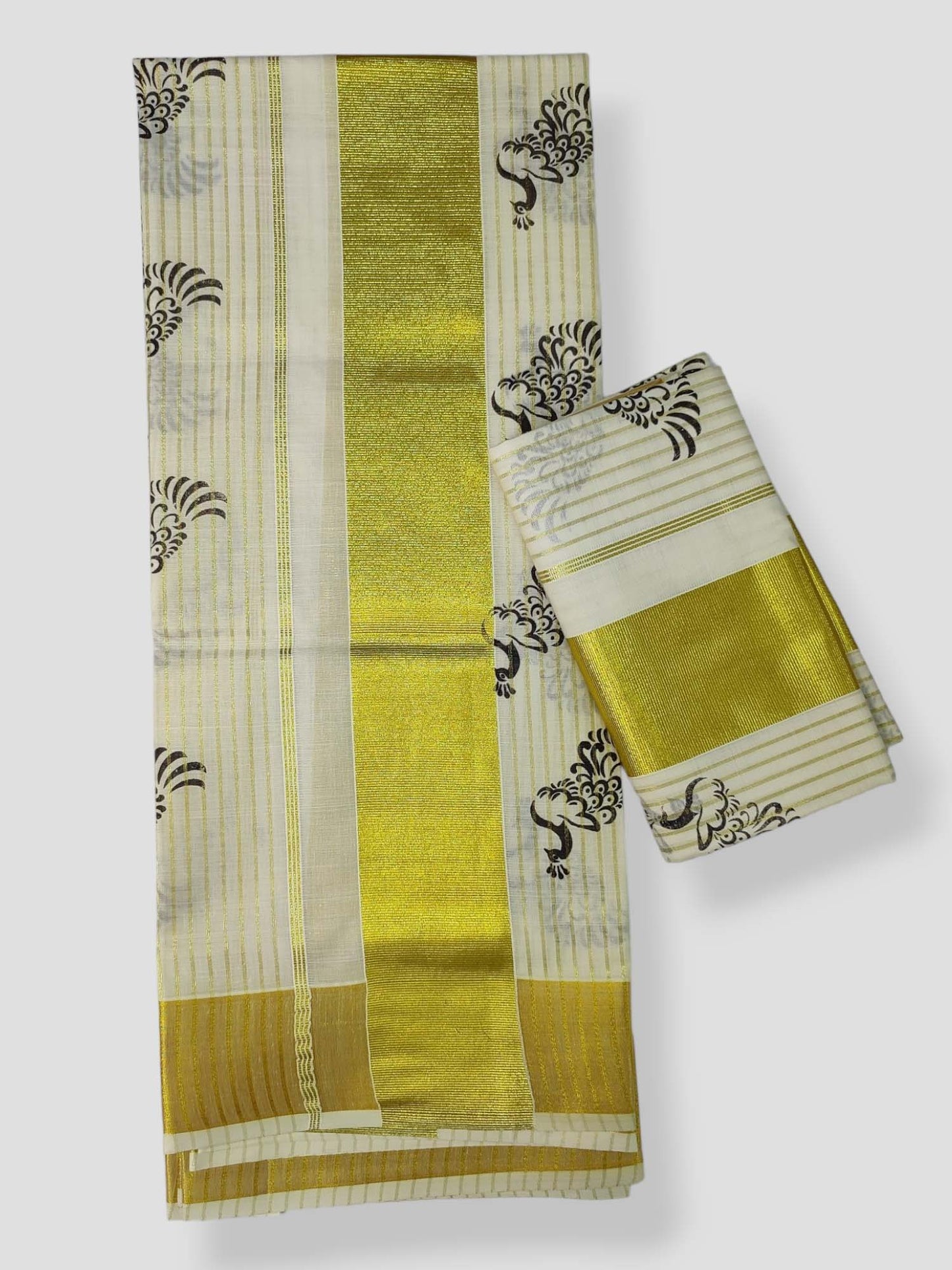Kerala Single Kasavu Set Mundu with Printed Design