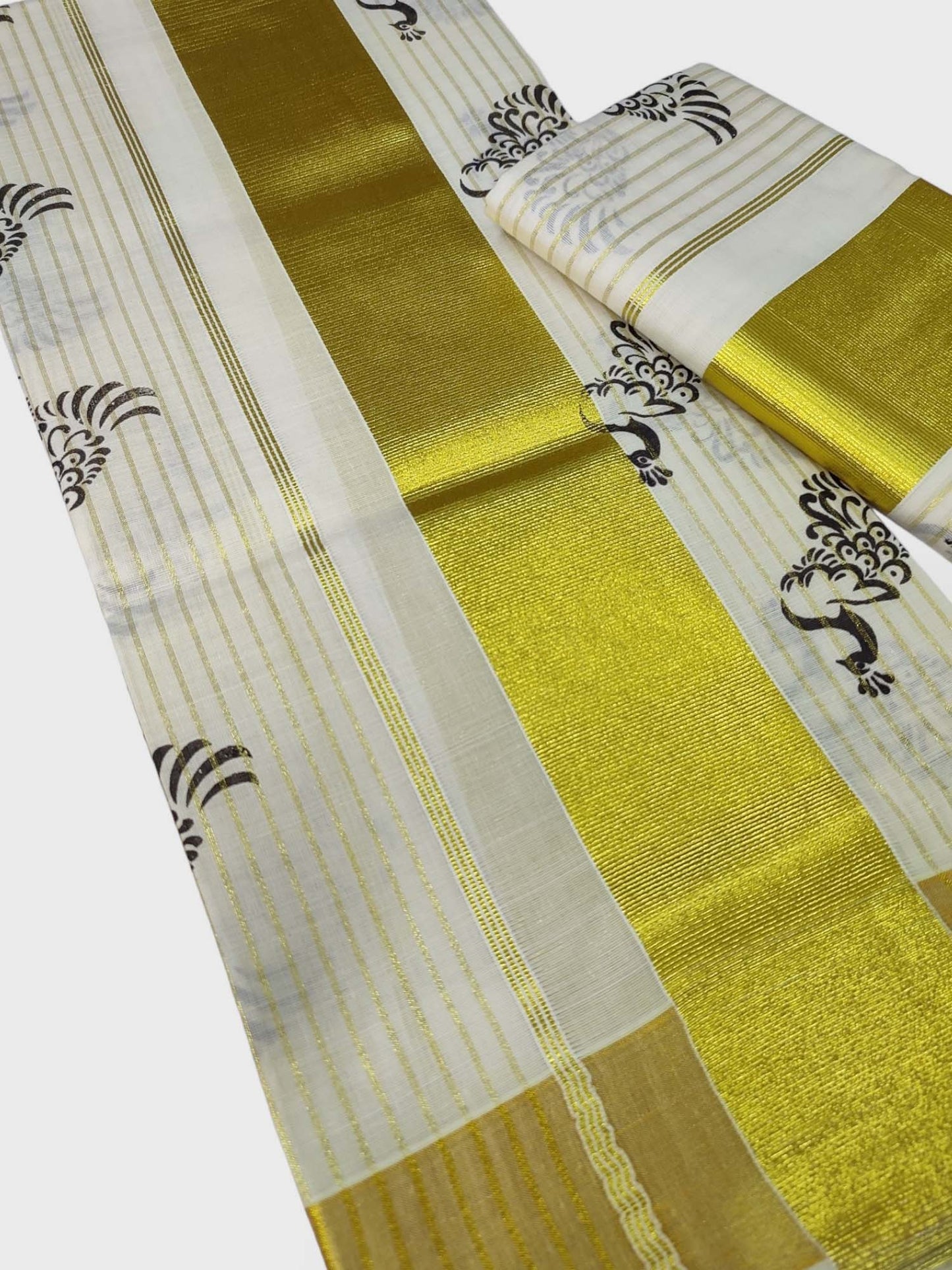 Kerala Single Kasavu Set Mundu with Printed Design