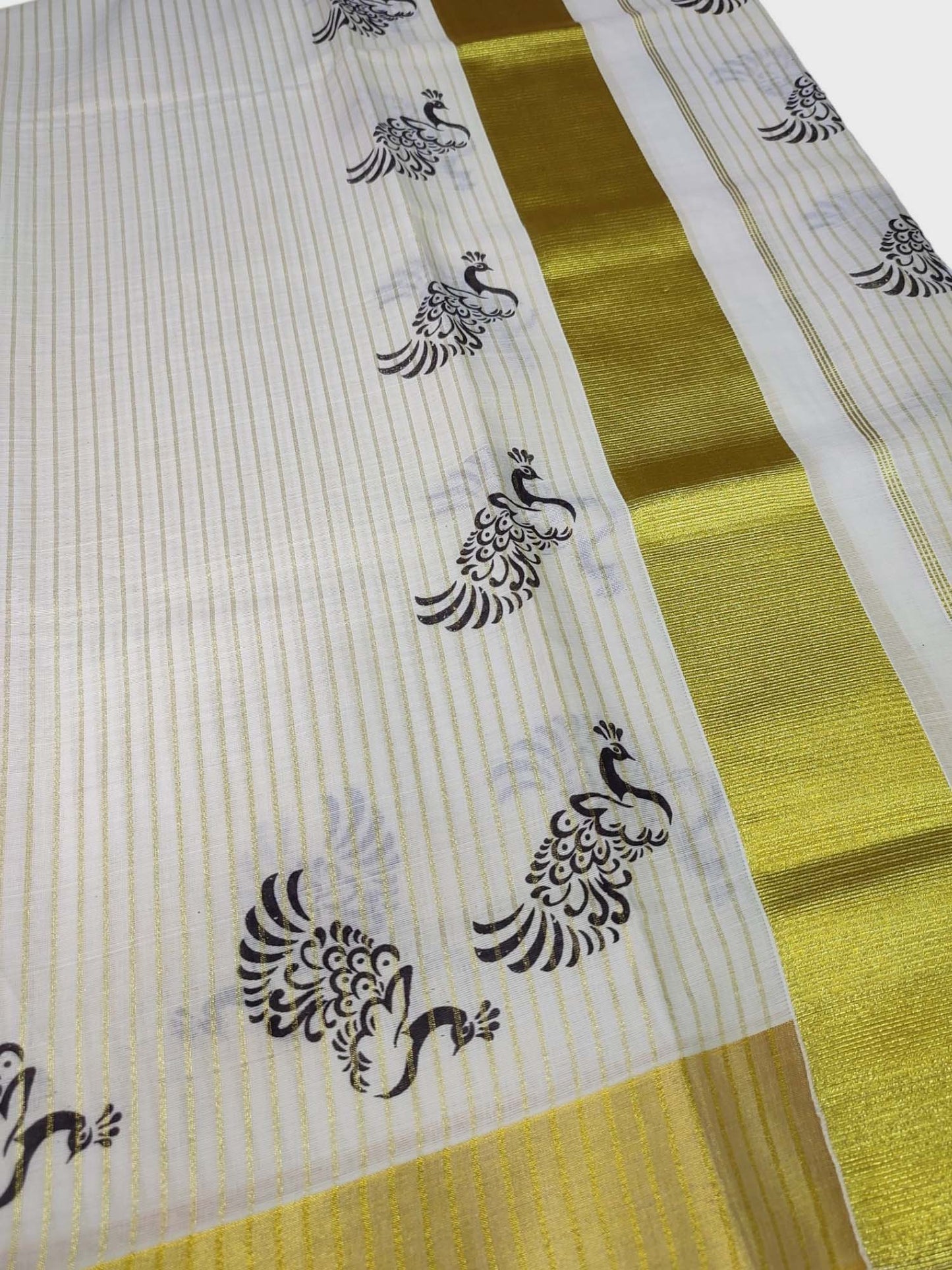 Kerala Single Kasavu Set Mundu with Printed Design