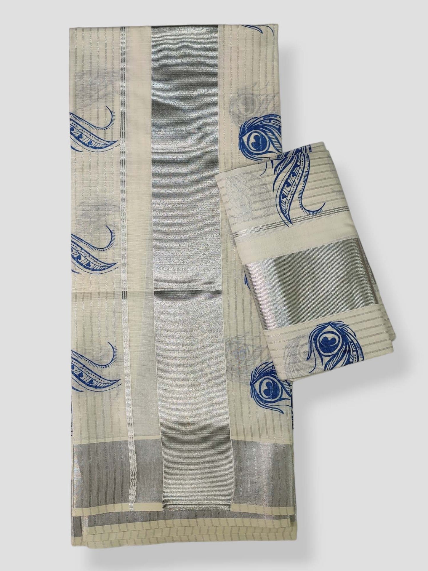 Kerala Single Kasavu Set Mundu with Printed Design