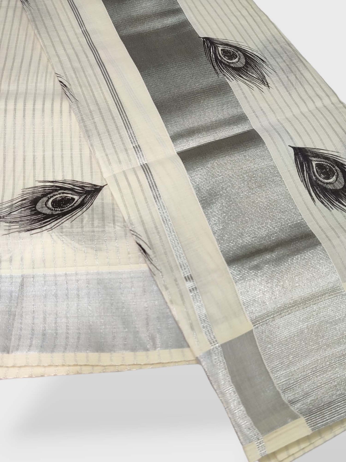 Kerala Single Kasavu Set Mundu with Printed Design