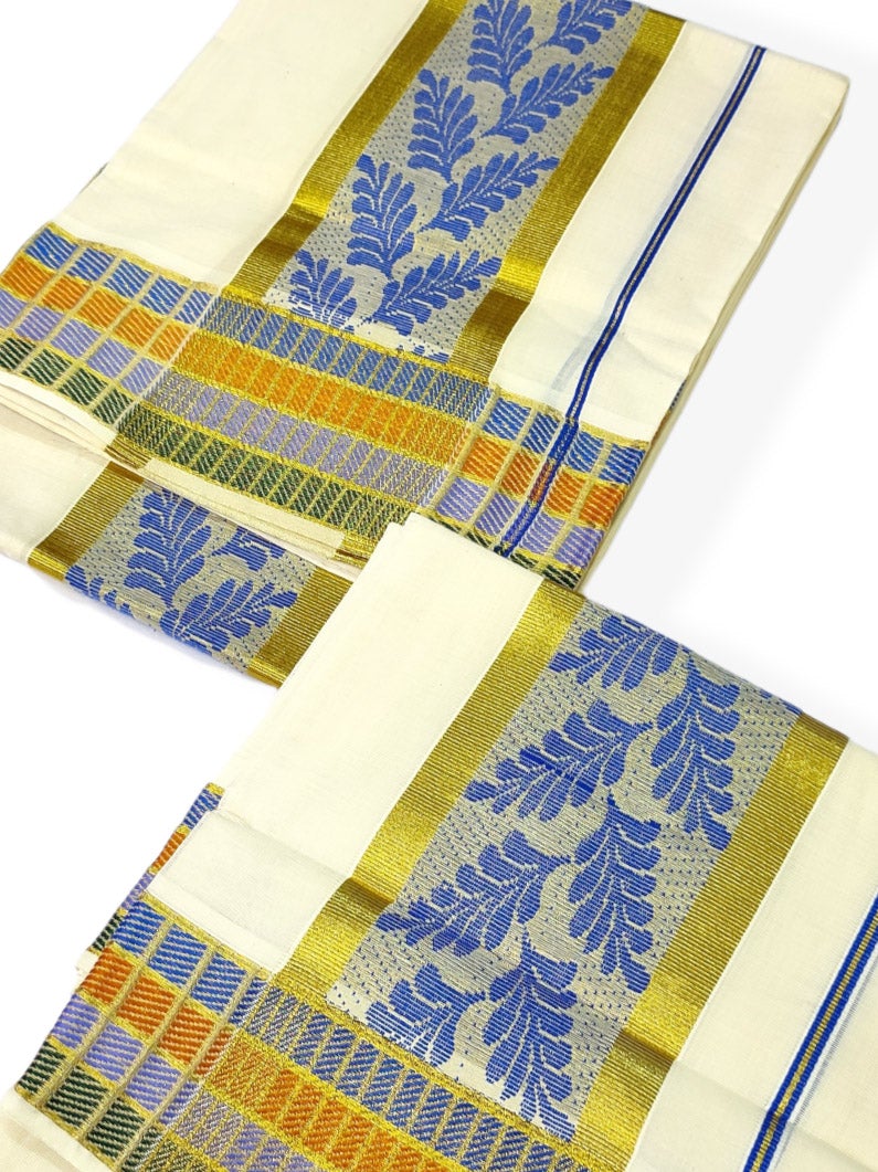 Single SetMundu with Leaf Jacquard Design