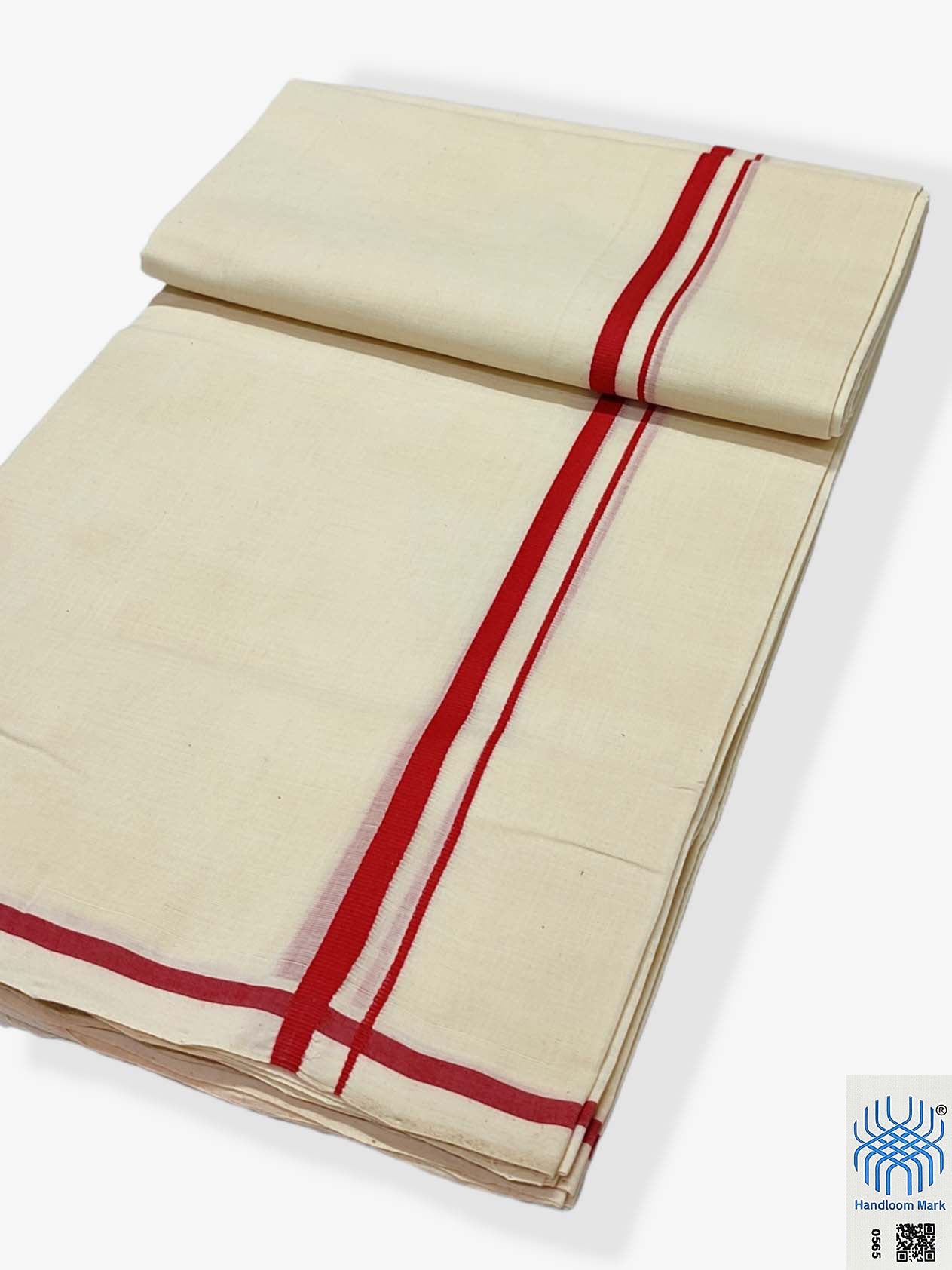 Kerala Handloom Mundu/Dhoti Pure Cotton with Red Border