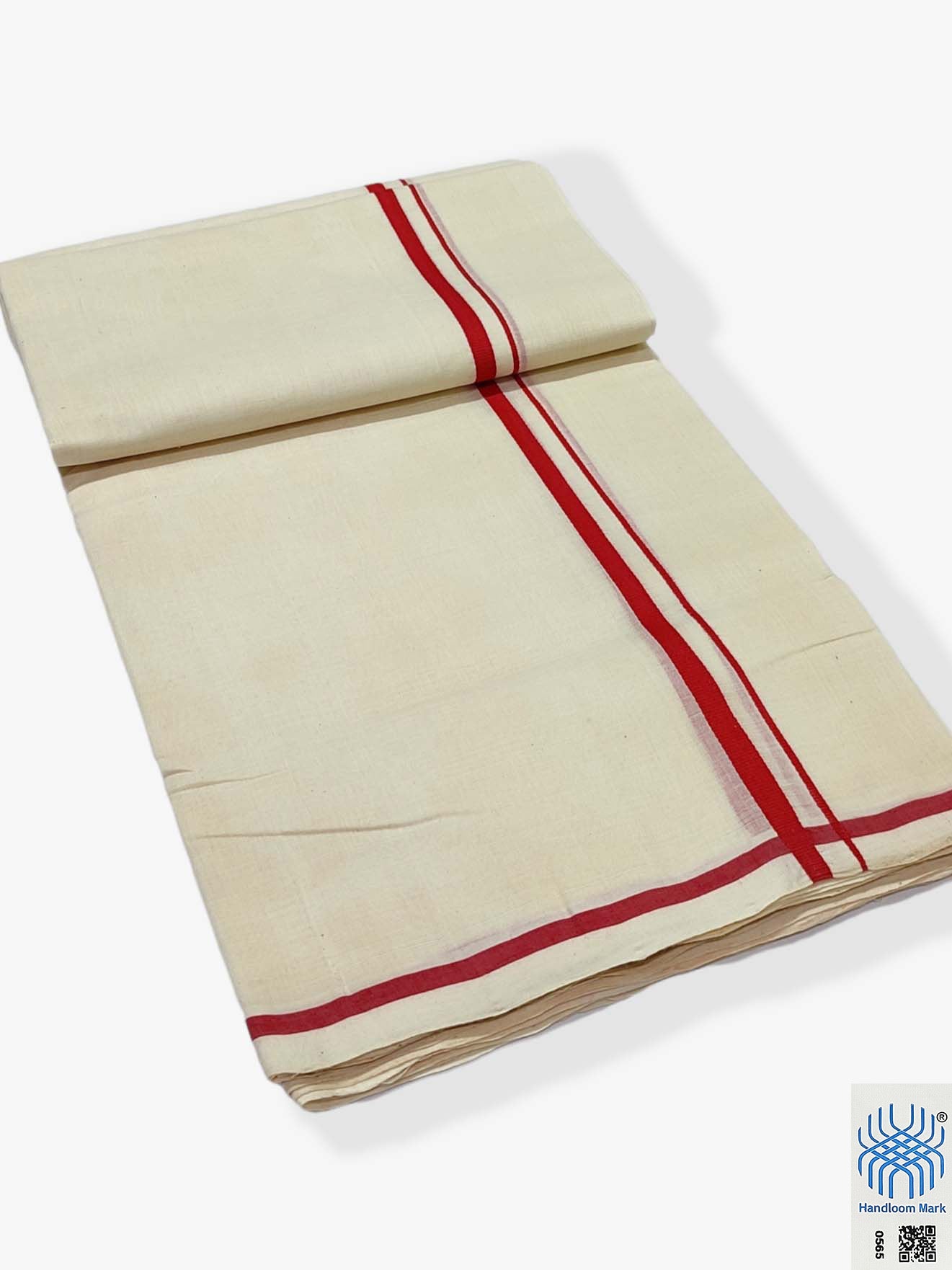 Kerala Handloom Mundu/Dhoti Pure Cotton with Red Border