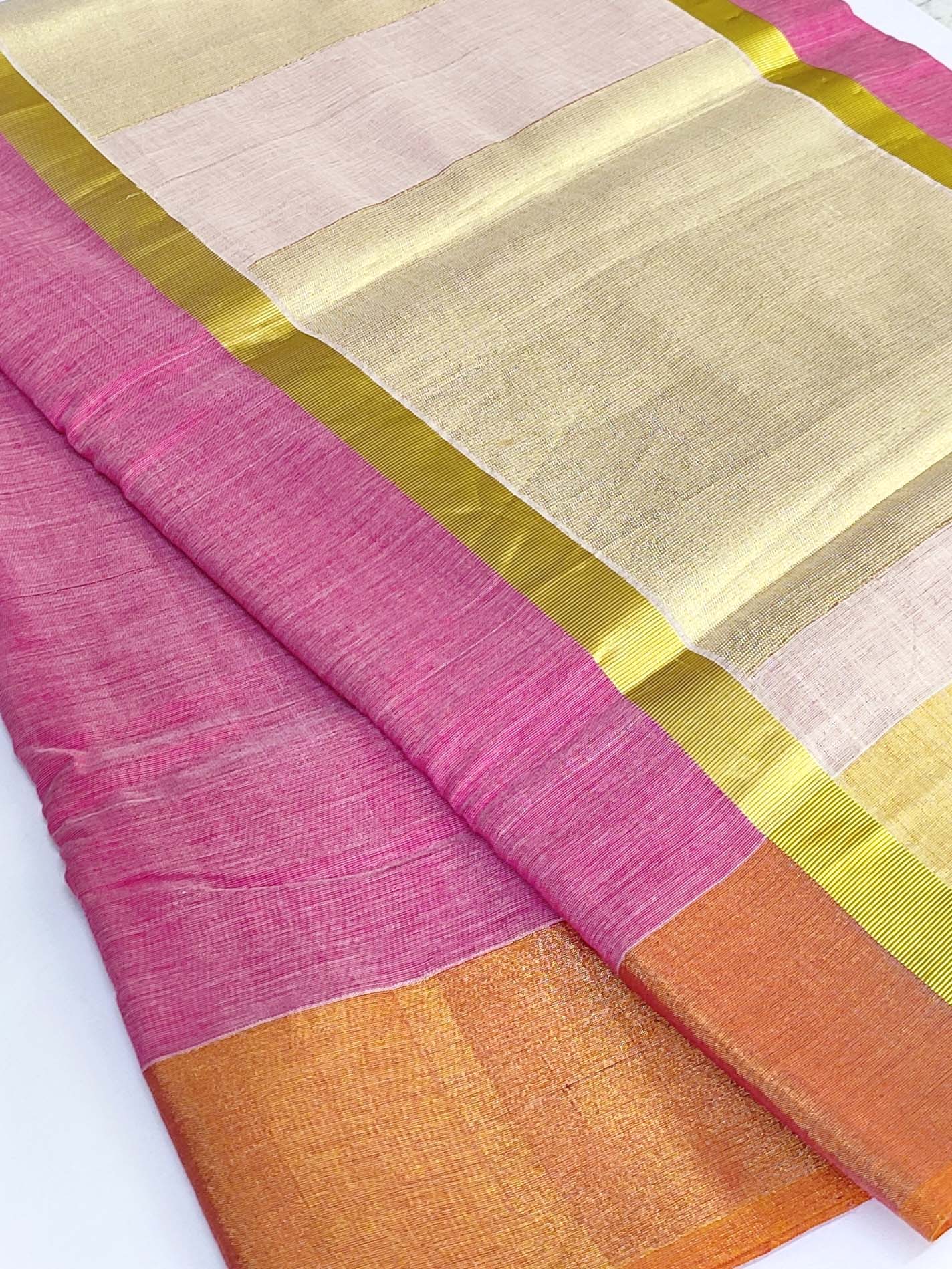 Kerala Handloom Rose Tissue Saree