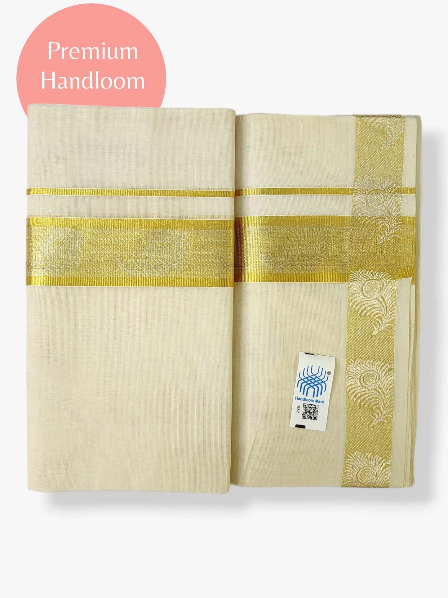 Premium Wedding Handloom Balaramapuram Unaakupaavu Kasavu Mundu for Men